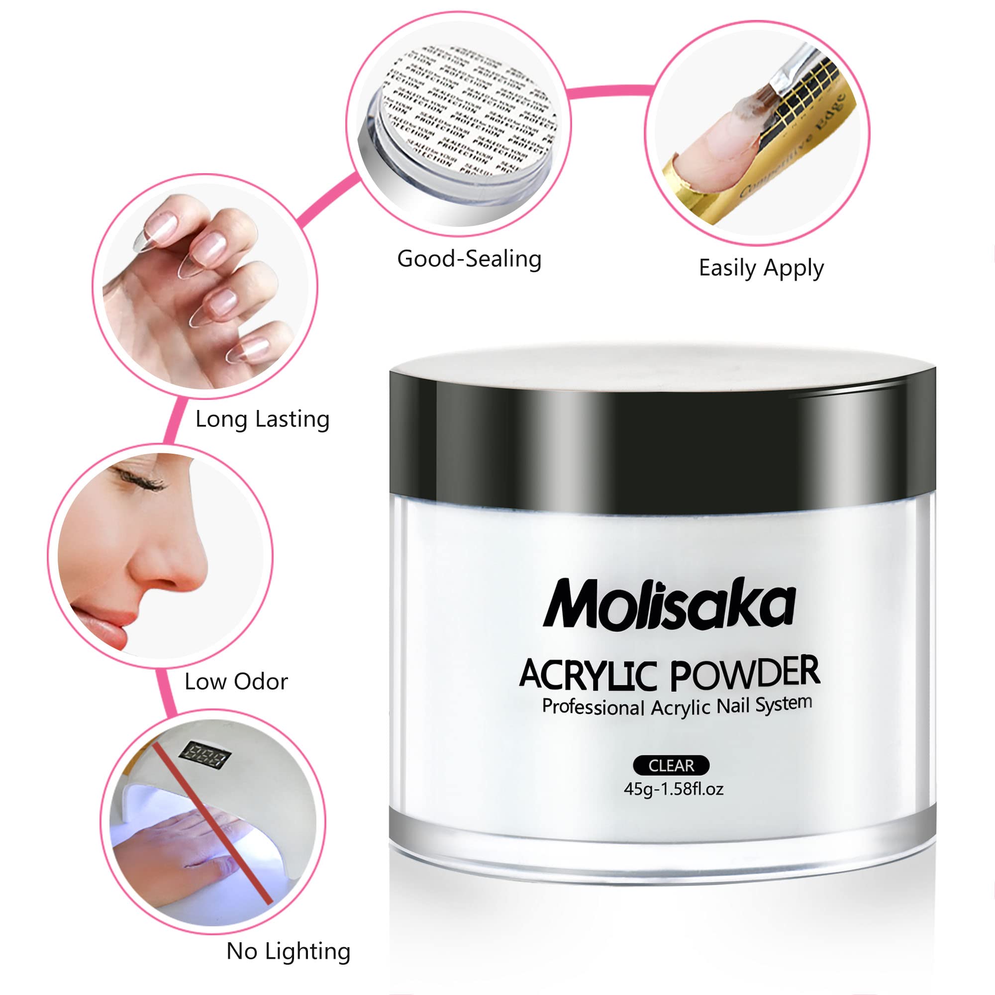 Professional Clear & Glitter Acrylic Nail Powder Kit - 1.58oz Long-Lasting Extension for French Nail Art | Perfect for Beginners & Salon Use | At-Home Manicures & Professional Nail Supplies