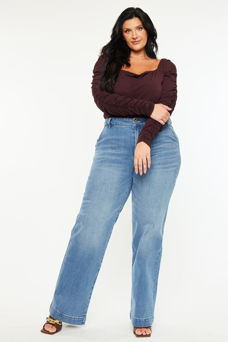 Bertha High Rise Wide Leg Jeans for Women - Plus Size Stretch Denim Pants - Comfortable & Flattering Fit for Work, Casual & Date Night Outfits