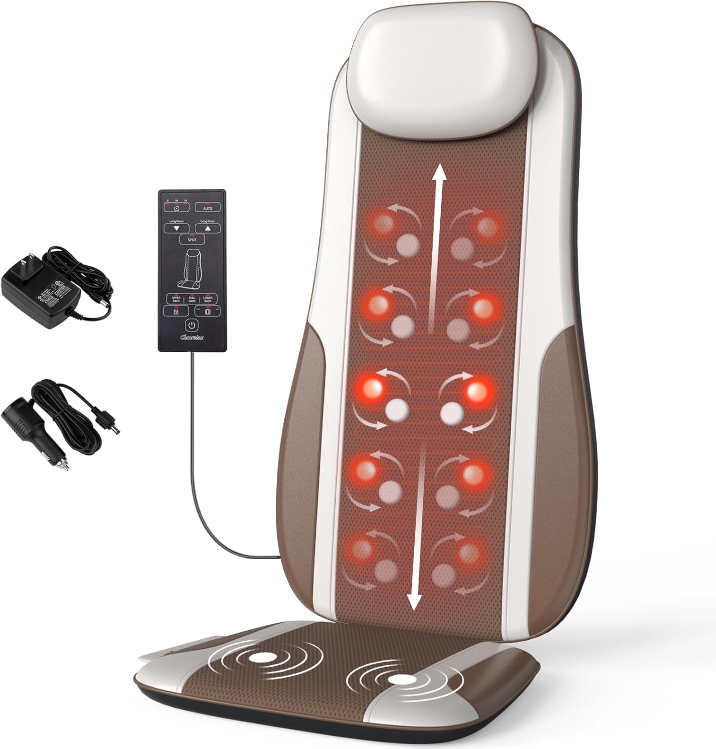 Shiatsu Back Massager with Heat - Deep Tissue Kneading Massage Chair Pad for Stress Relief, 2 Vibration Motors, Back Waist & Hip Massager, PU Leather - Perfect for Home, Office & Car Use