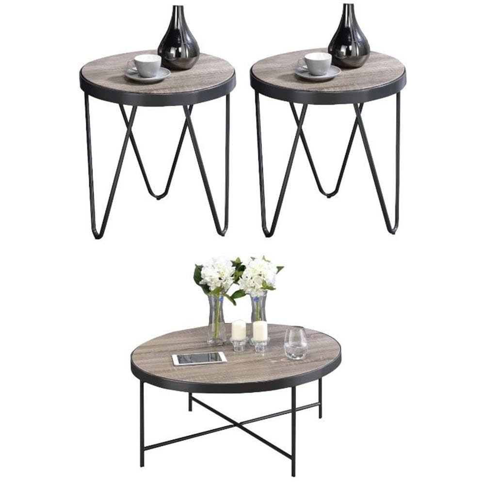 Home Square 3-Piece Coffee Table Set with 2 End Tables - Weathered Gray Oak Finish - Modern Living Room Furniture for Small Spaces & Apartment Decor
