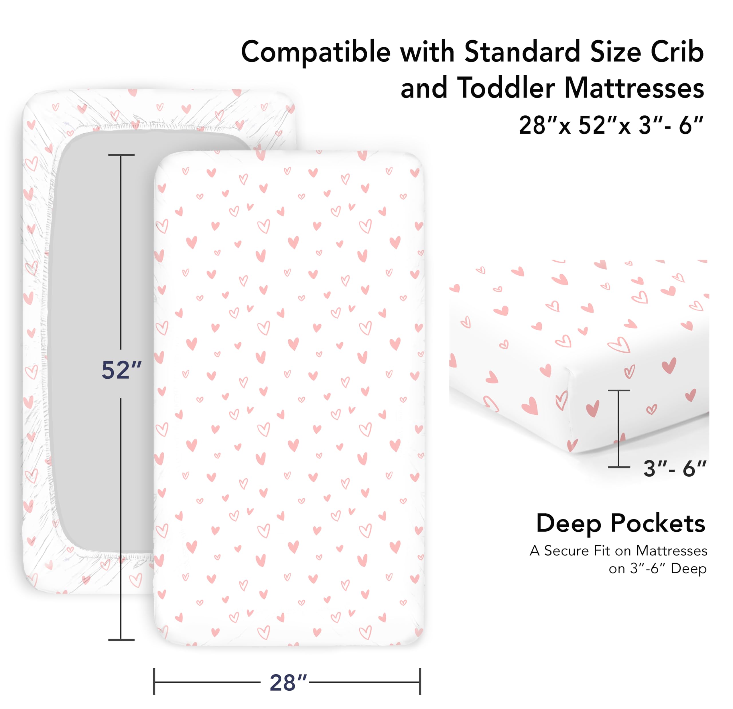 100% Organic Cotton Fitted Crib Sheets for Standard Toddler Mattresses 28