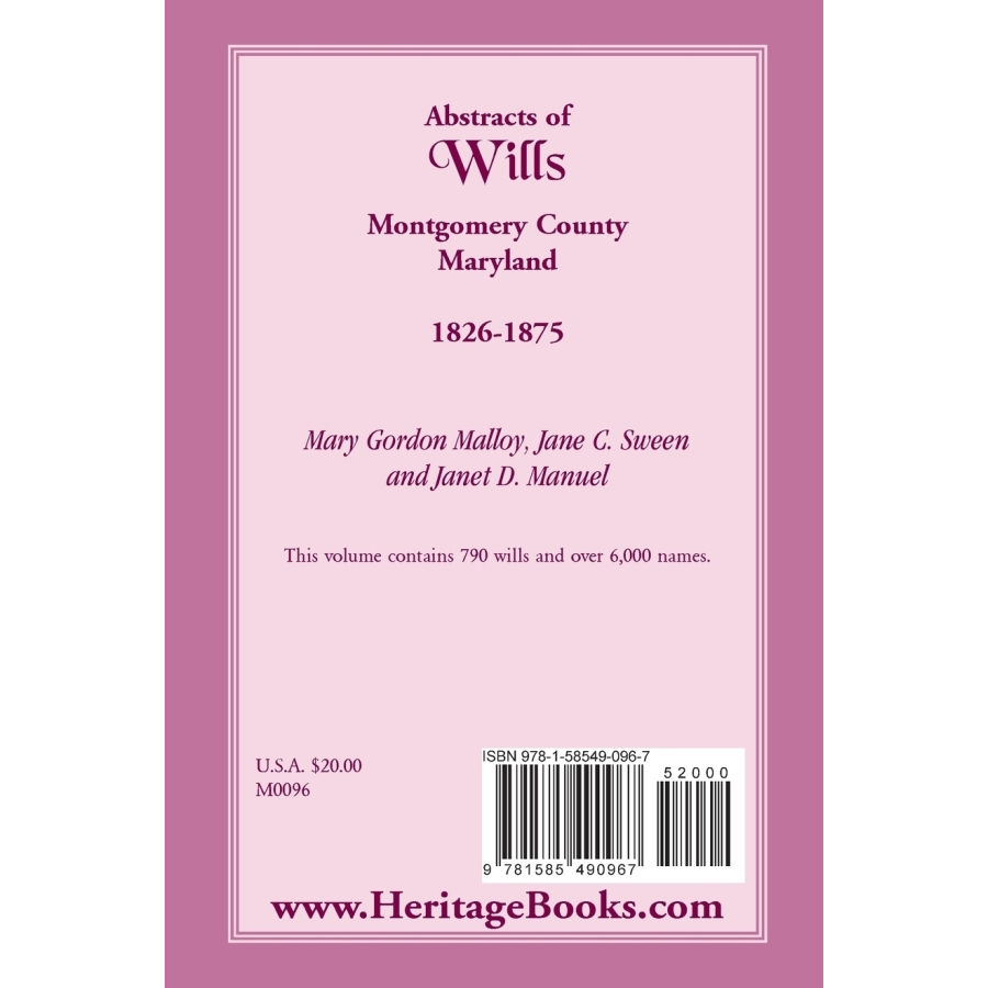Abstracts of Wills in Montgomery County Maryland 1826-1875 | Historical Genealogy Research & Family History Records for Ancestry Research