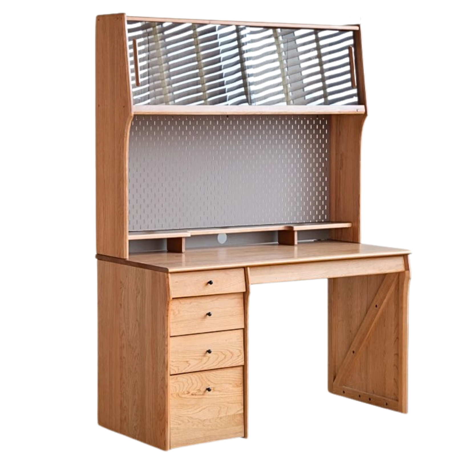 Solid Oak & Cherry Wood Desk Bookshelf with Warm LED Lighting - Perfect for Home Office, Study Room, and Library Organization