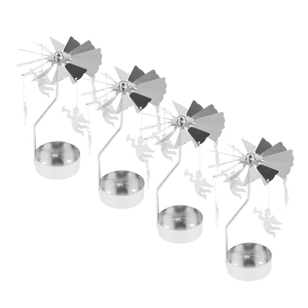 ZZTT 4-Piece Metal Rotating Candle Holder Set - Silver Angle Charms Candlestick for Christmas Decor, Home Decoration & Tea Light Display - Perfect for Holiday Centerpieces, Wedding Decorations, and Romantic Ambiance Lighting