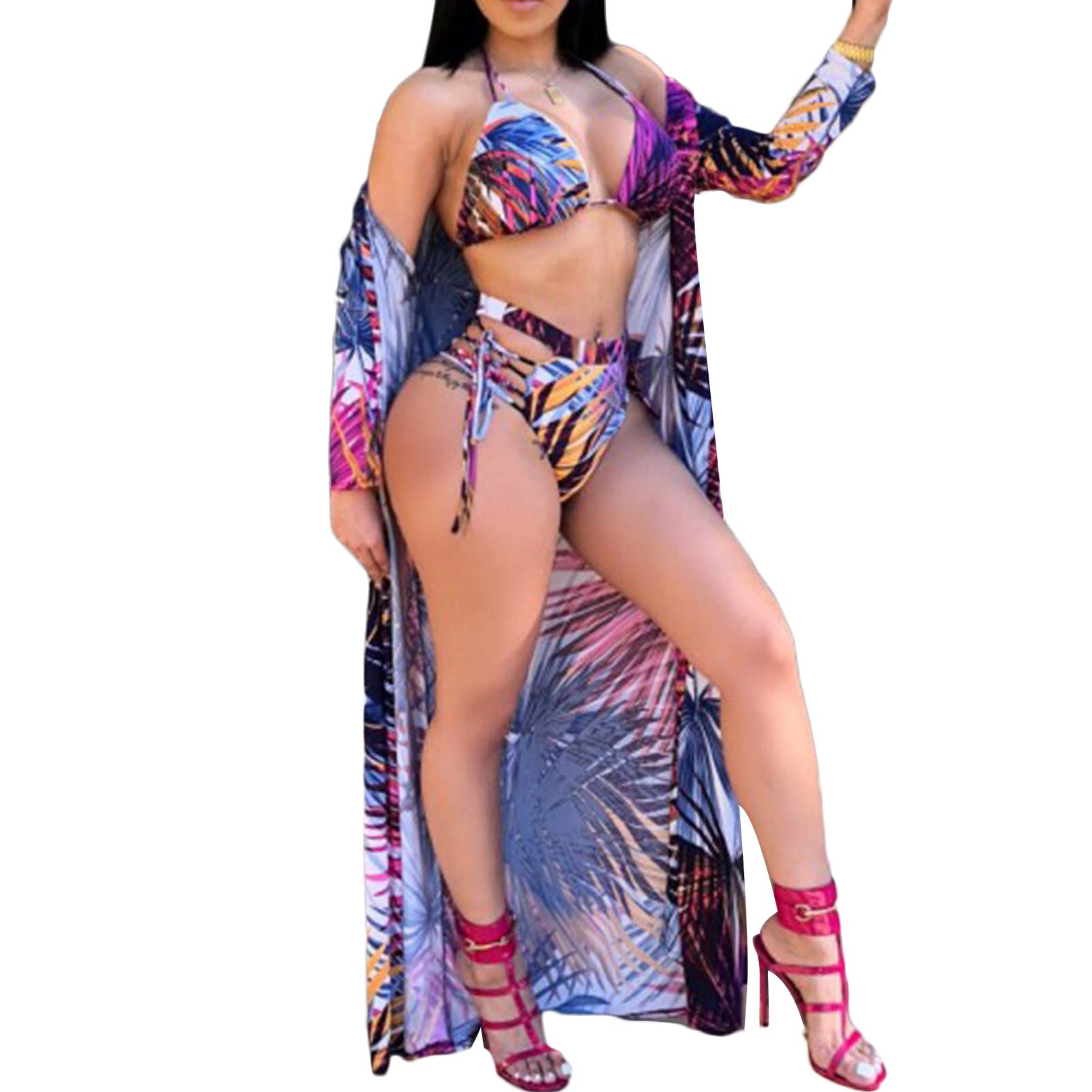 Women's Floral Bikini Set - 3 Piece Sexy Swimsuit with Cover Up for Beach & Pool