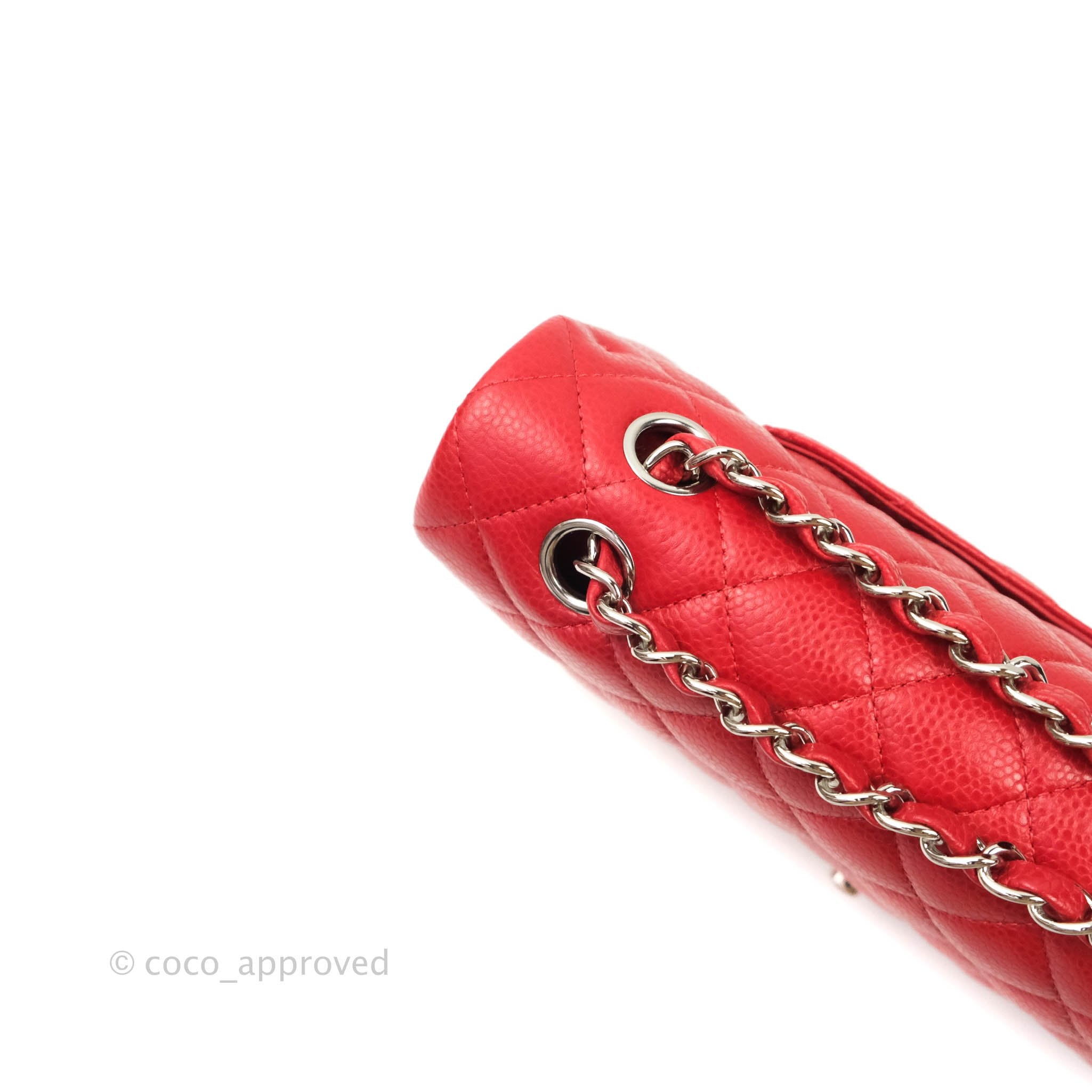 Chanel Classic Medium Double Flap Bag in Red Caviar Leather with Silver Hardware - Luxury Designer Handbag for Women, Perfect for Parties, Work & Everyday Use