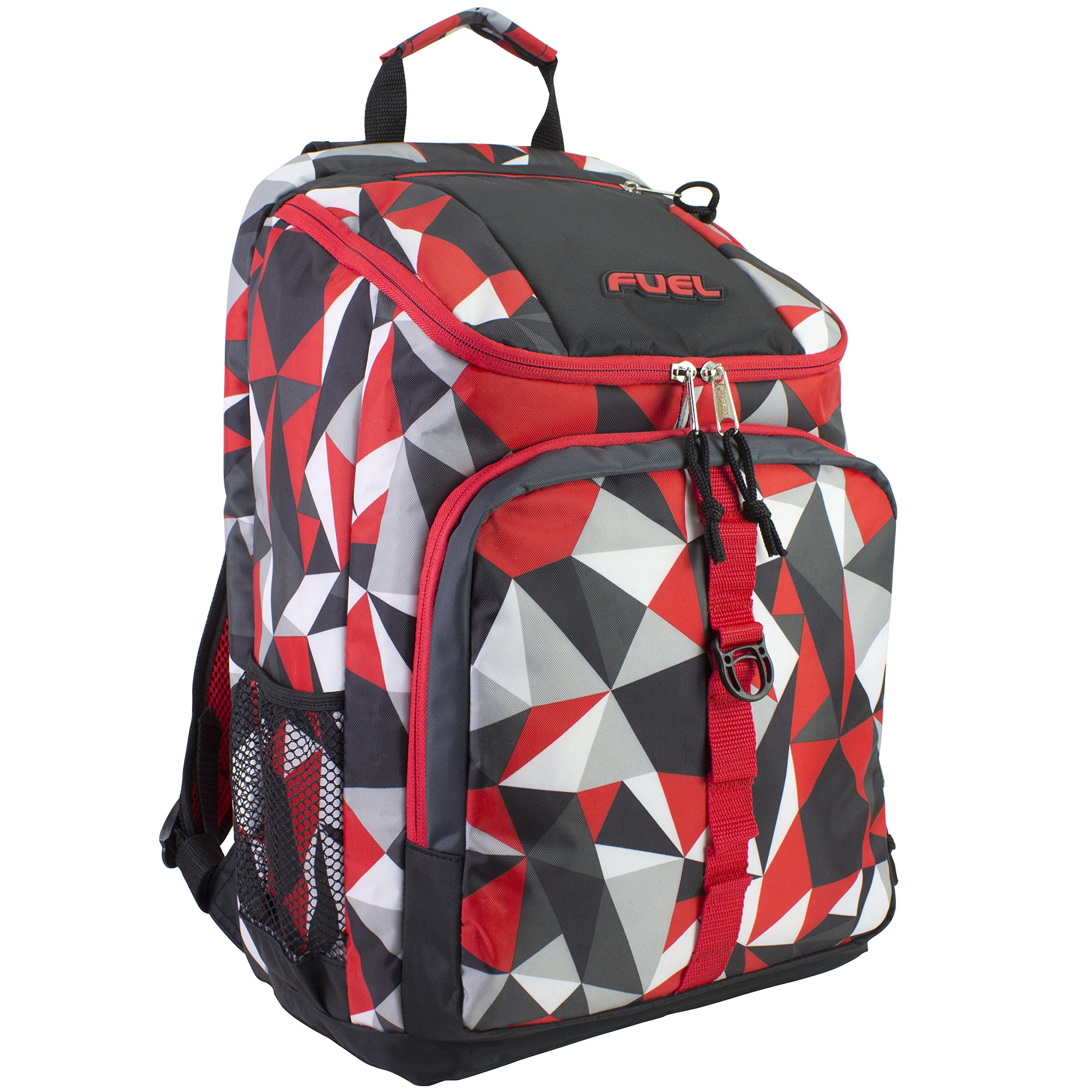 FUEL Top Load Sport Unisex Hiking Backpack - Waterproof Camping & Travel Carry On Bag for Work, Gym, Outdoor Adventures - Durable Red Geometric Design Backpack for Hiking, Commuting & Daily Use