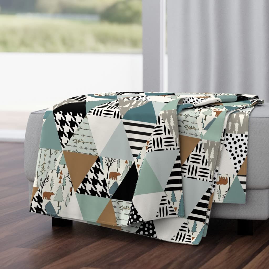 Soft Plush Minky Throw Blanket 50x70 Inches - Bear Forest Triangle Cheater Quilt Design in Sage Black | Cozy Flannel Fleece Blanket for Bed, Couch, Sofa & Nursery | Perfect Gift for Women, Men & Kids