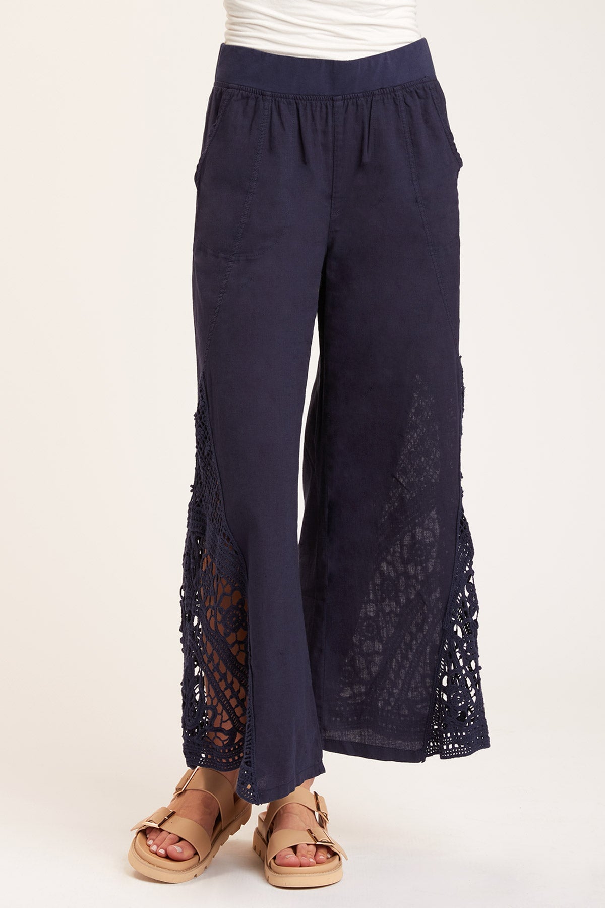 Ismay Women's Wide Leg Navy Pants - Comfortable High Waisted Trousers for Work, Office & Casual Wear