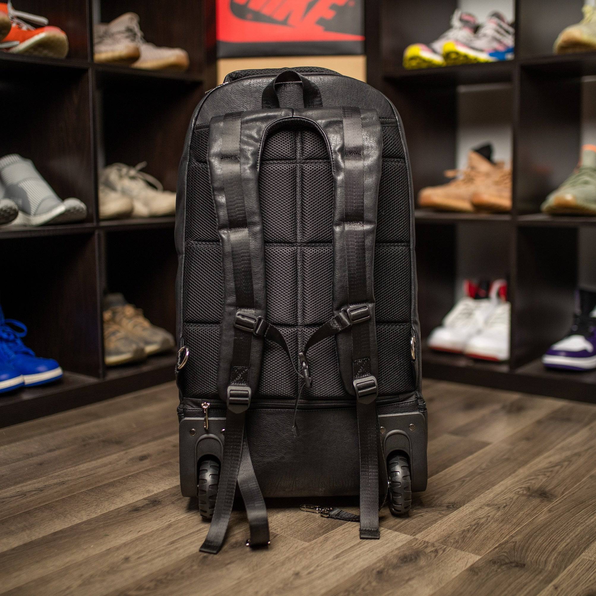 Premium Black Leather Carry-On Roller Bag with Patented Signature Design - Perfect for Business Travel & Weekend Getaways