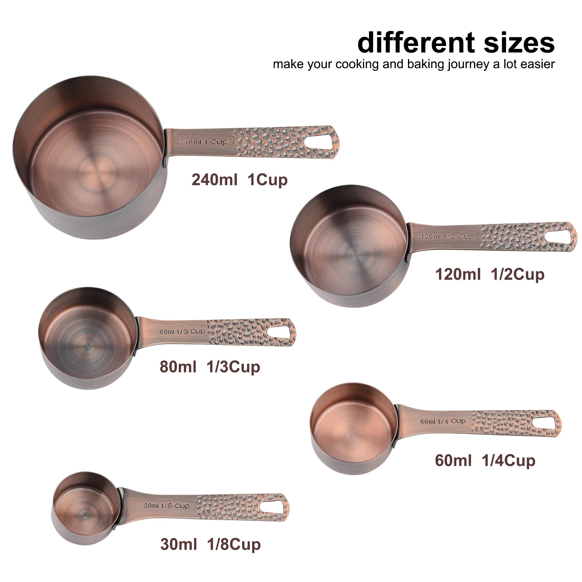 Premium 14-Piece Copper-Plated Measuring Cups and Spoons Set - 5 Measuring Cups & 6 Measuring Spoons with Leveler & Rings - Stainless Steel Kitchen Tools for Baking, Cooking & Meal Prep
