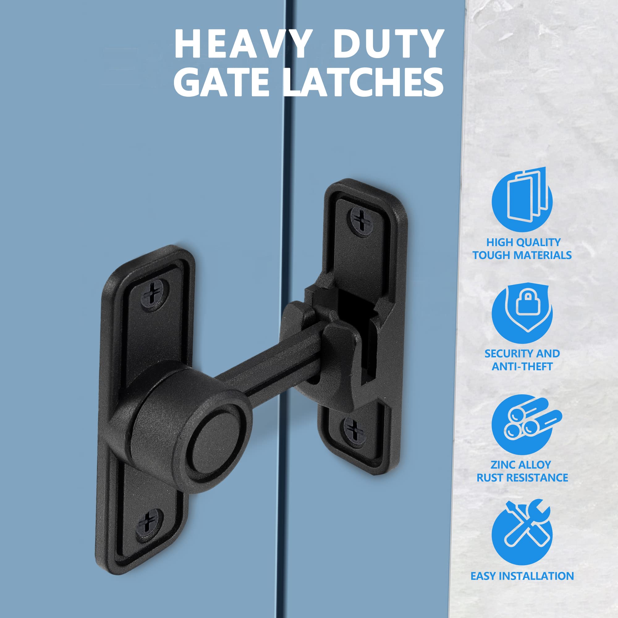 90/180 Degree Sliding Barn Door Lock Latch Hardware - Dual Security Slide Lock for Bathroom, Garage, Bedroom, Cabinet & Barn Gates - Heavy Duty Black Metal Door Lock for Enhanced Home Security (Perfect for Rustic & Farmhouse Style Homes)