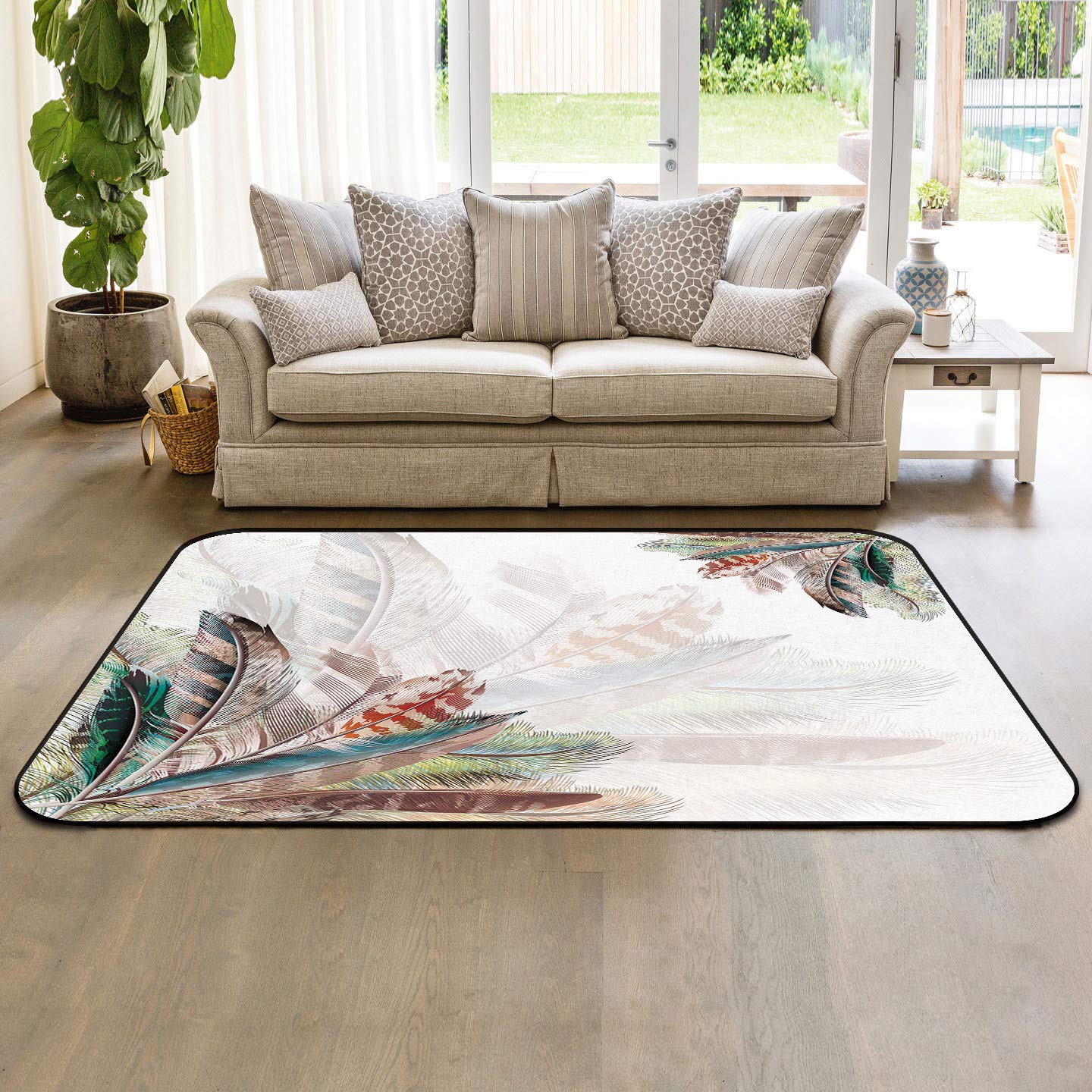 2' x 3' Modern Feather Area Rugs for Nursery, Kids Room, Living Room & Bedroom - Soft Indoor/Outdoor Throw Carpet with Western Bird Design - Perfect for Home Decor, Play Areas and Cozy Spaces