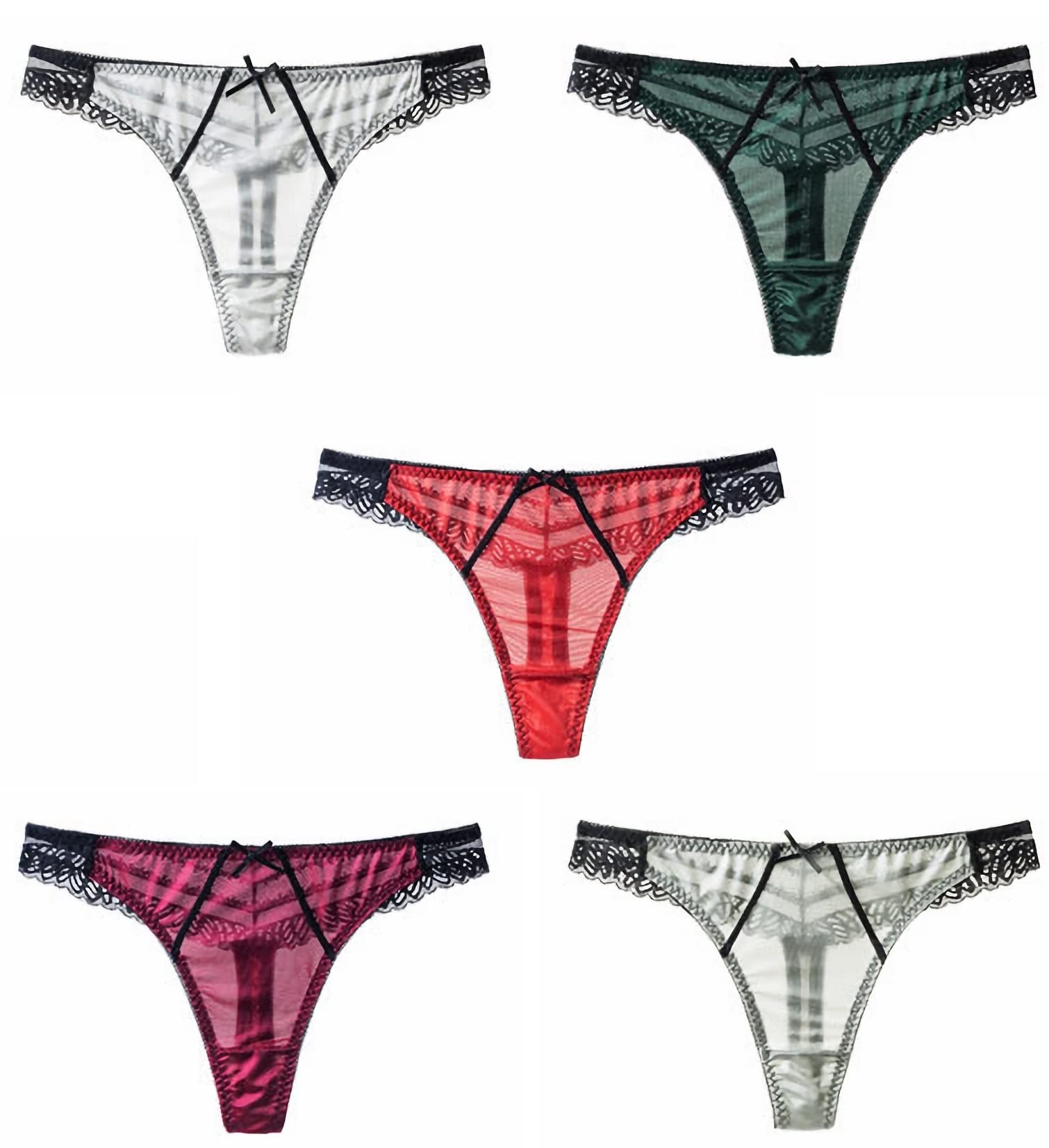 5 Pack Women's Sexy Lace Thongs - T-back Bikini Panties in Ice Silk Fabric for Yoga, Sports & Fitness | Comfortable Underwear for Workout, Daily Wear & Intimate Occasions