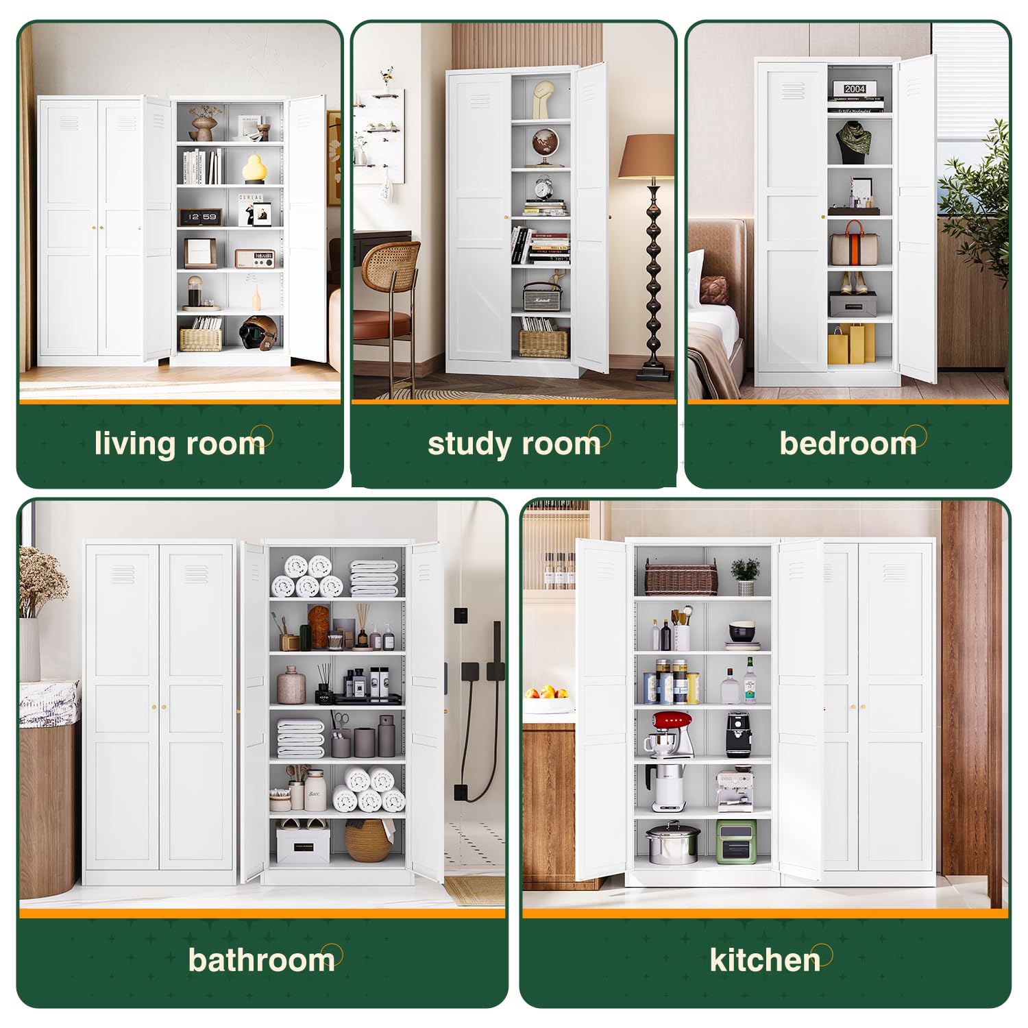 Letaya White Storage Cabinet with Adjustable Shelves - Metal Kitchen Pantry Organizer with Doors for Home, Office, Bedroom & Garage | Perfect for Storing Food, Dishes, Clothes & Cleaning Supplies