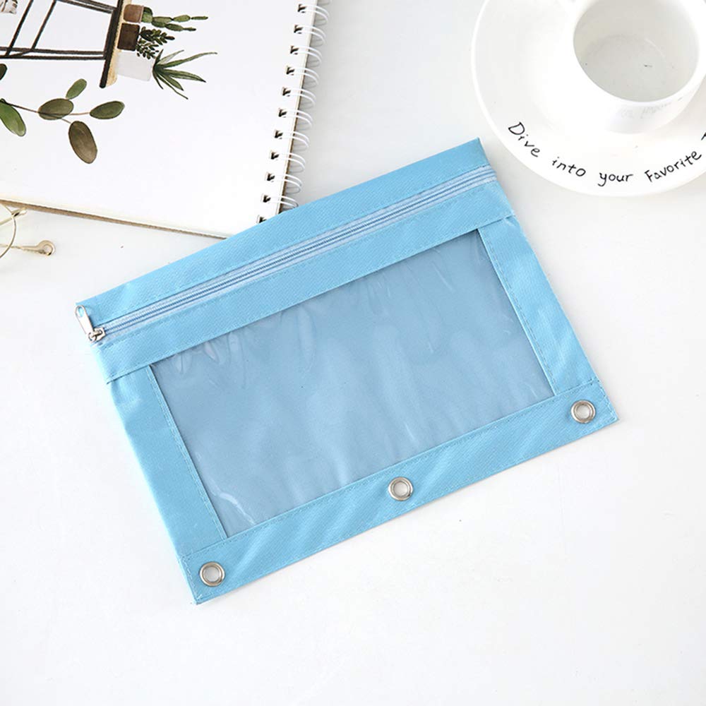 Zippered 3-Ring Binder Pouch with Clear Window - 8 Pack Light Blue School & Office Supplies for Classroom Organization, Homework, and Stationery Storage