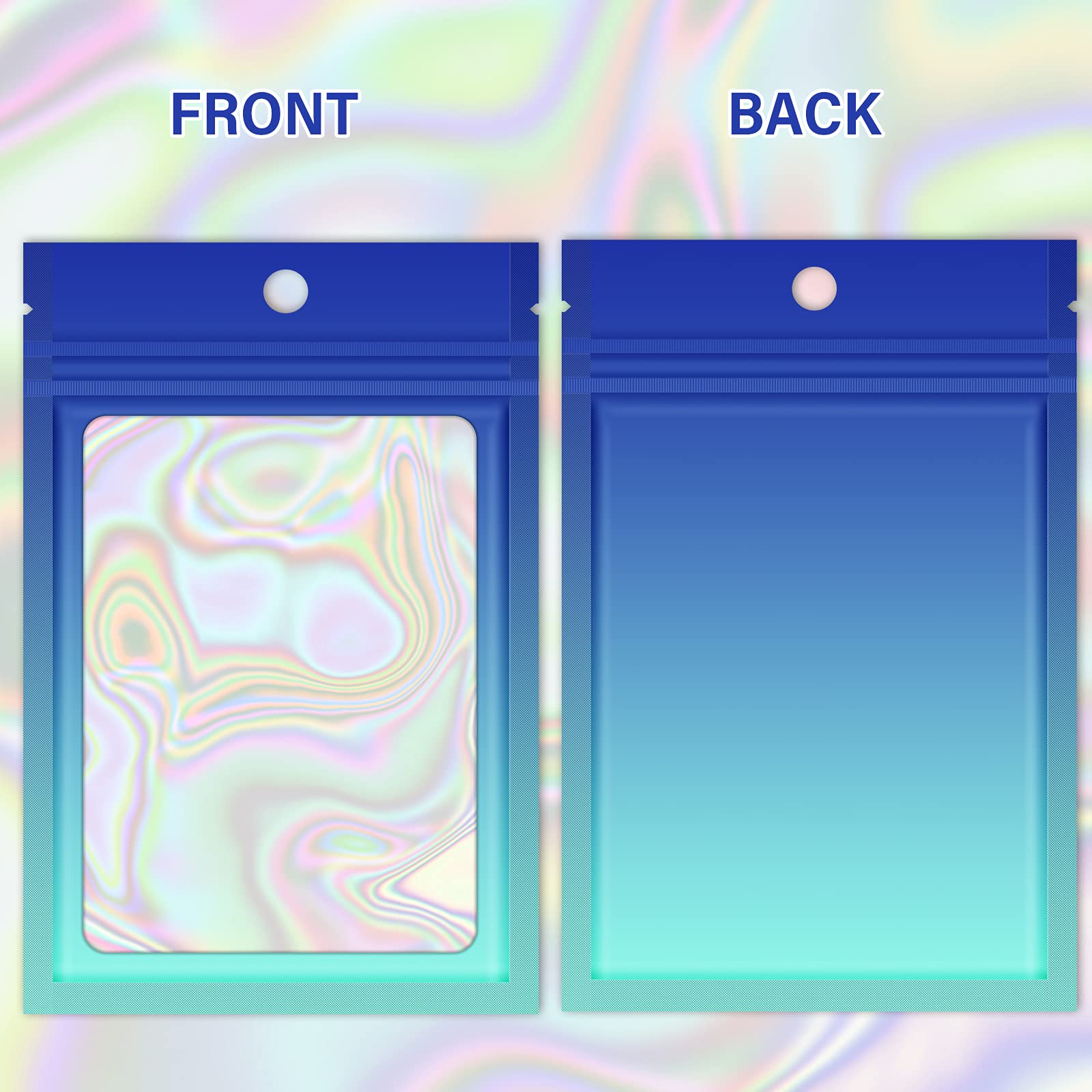 100-Pack Holographic Gradient Mylar Ziplock Bags with Clear Window - 4.1x5.9 Inch Resealable Stand-Up Pouches for Party Favors, Candy, Snacks, Cosmetics & Sample Packaging (Gradient Blue)