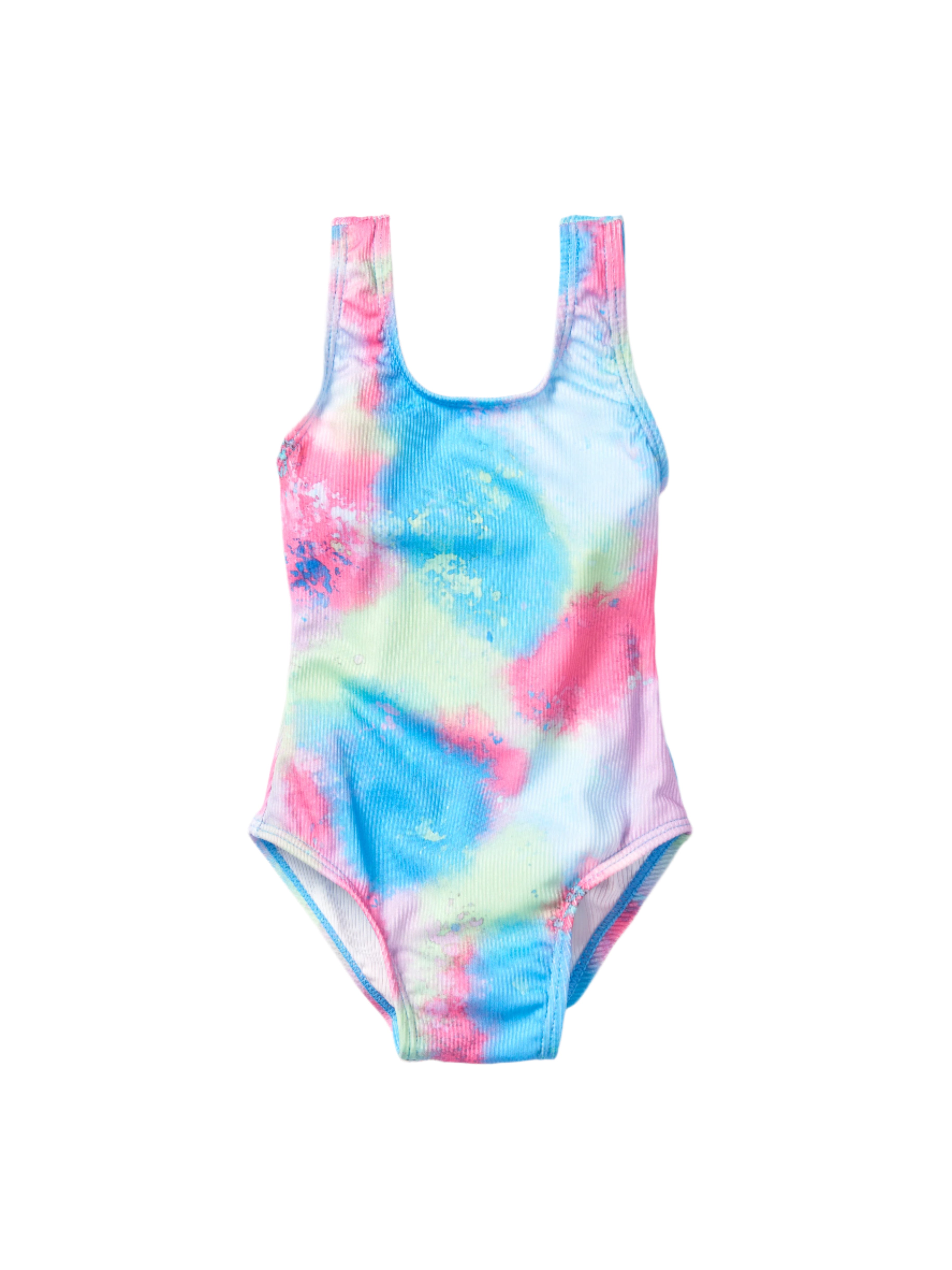 Neon Watercolor Girls Swimsuit - Trendy One Piece Bathing Suit for Kids, UV Protection Swimwear for Beach, Pool & Summer Activities