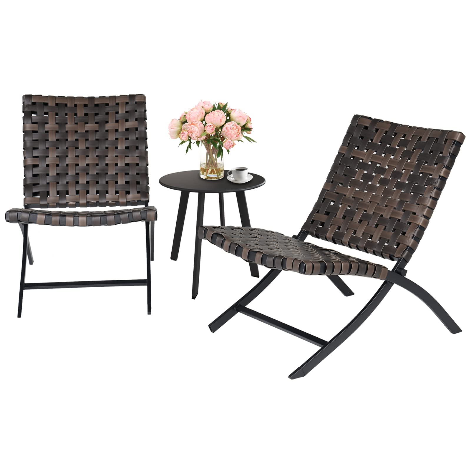 Grand Patio 3-Piece Wicker Patio Furniture Set - Foldable Outdoor Chairs with Side Table for Balcony, Garden & Poolside Relaxation | Weather-Resistant Rattan Lounge Seating for Backyard & Deck