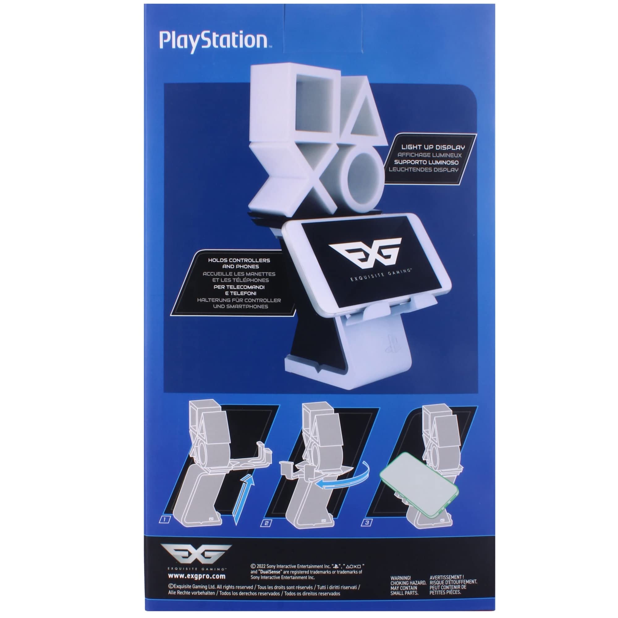 PlayStation Logo LED Gaming Phone & Controller Charging Holder with 4' Cable - Light Up Stand for PS5, Xbox, Mobile Devices - Perfect for Gaming Setups & Nighttime Charging (CGIKPS400452)