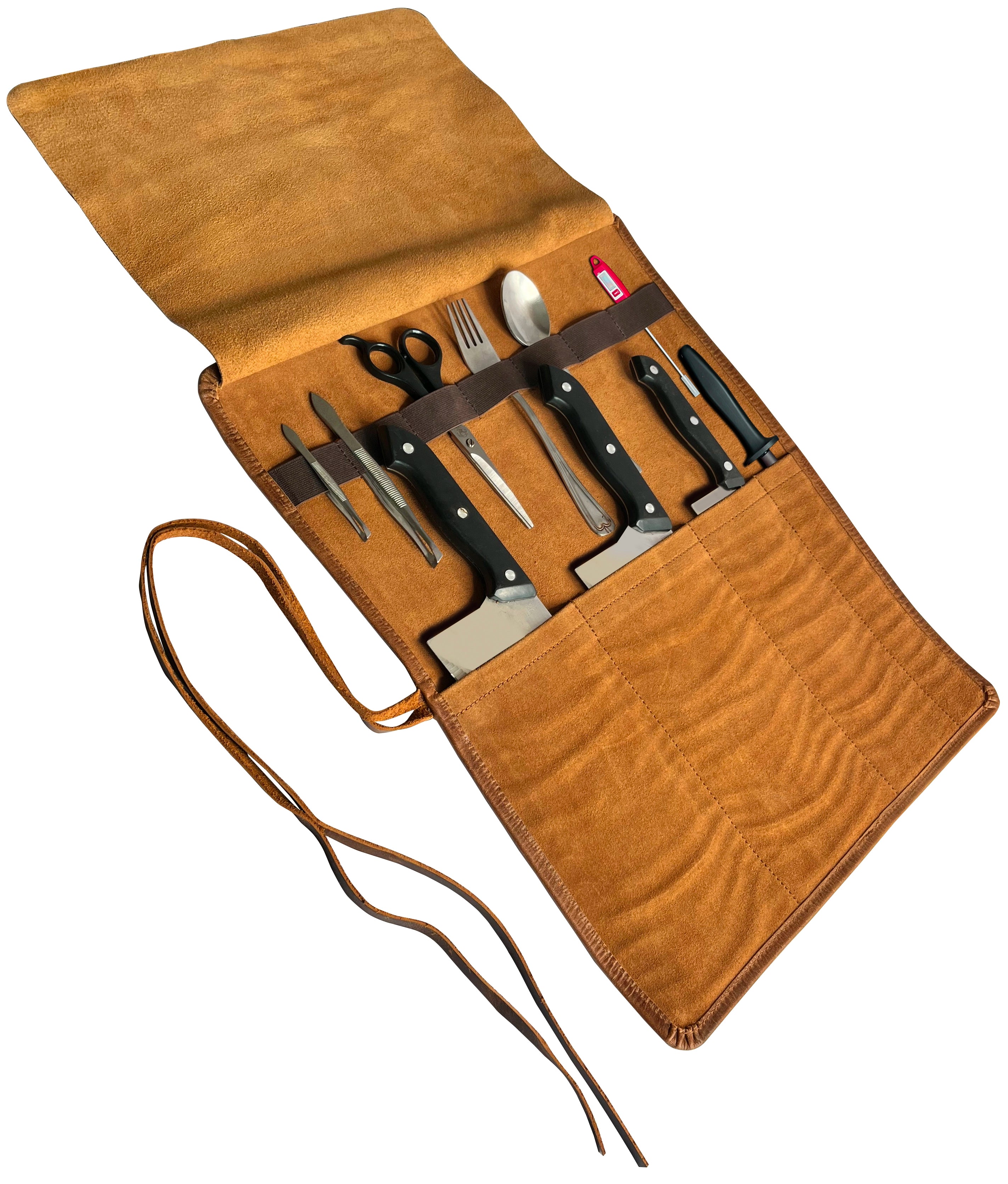 Premium Leather Knife Roll for Chefs - Professional Knife Case Holder with Multiple Pockets - Perfect for Kitchen, Travel & Culinary School