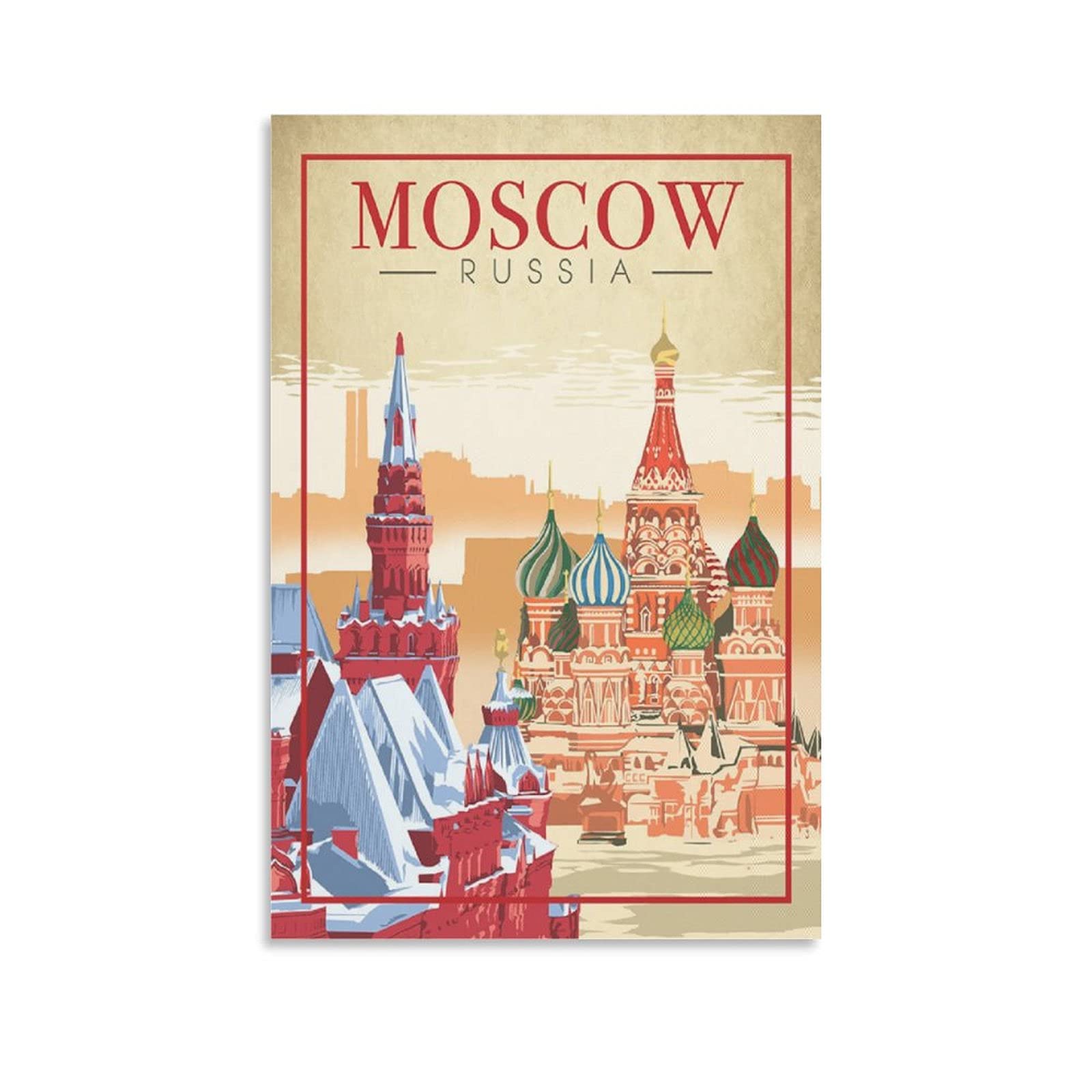 Vintage Moscow Travel Poster - Kremlin Wall Art Canvas Print, Modern Russian Decor Painting for Living Room, Office, Bedroom - Perfect Gift for Travel Lovers & Home Decor