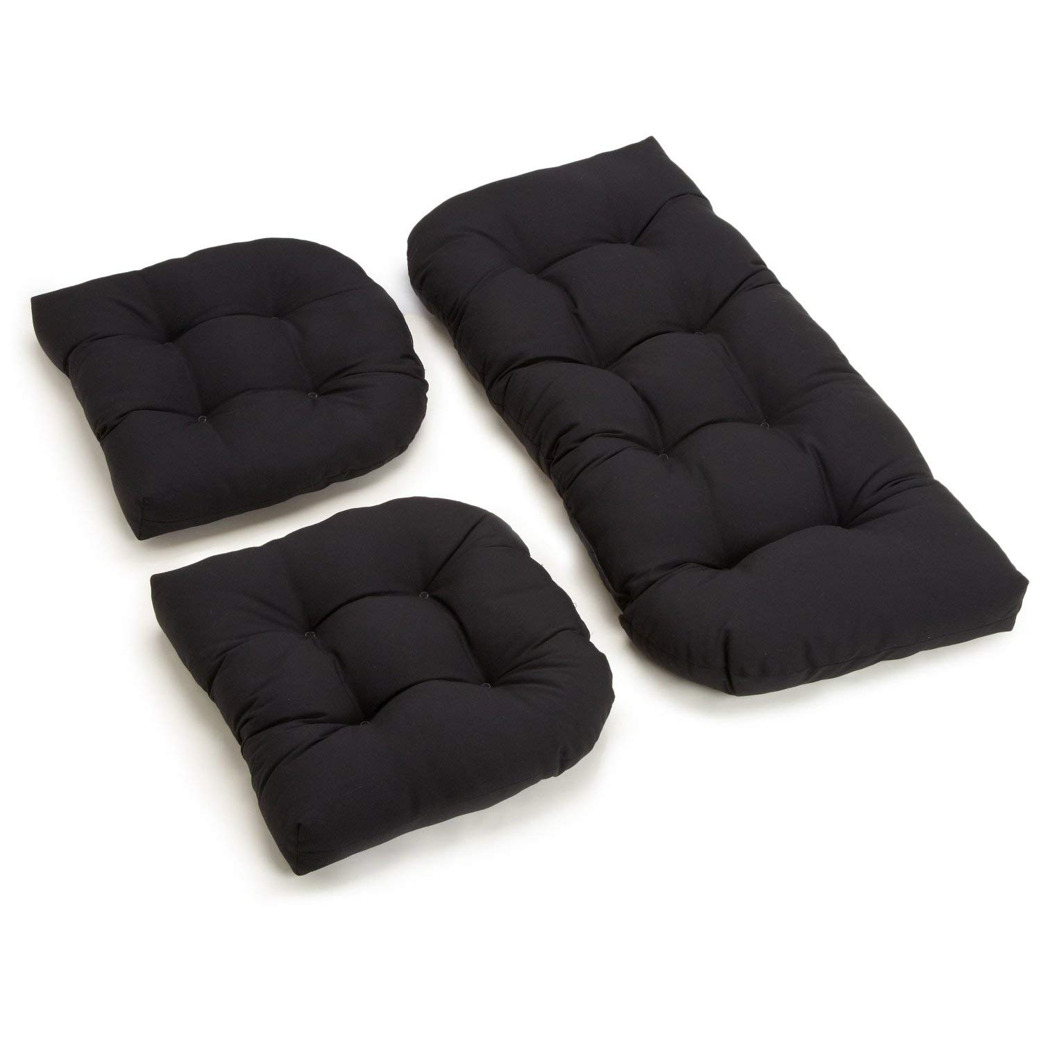 Premium Black Twill Settee Cushions Set of 3 - Soft & Durable Blazing Needles Collection for Living Room, Lounge, or Patio Furniture