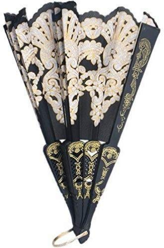 KOFUN Handheld Folding Fan - Elegant Black Spanish Style Wedding Fans for Bridesmaids, Perfect for Christmas Parties, Proms & Dance Events - Decorative Floral Hand Fan for Women's Accessories & Photo Props