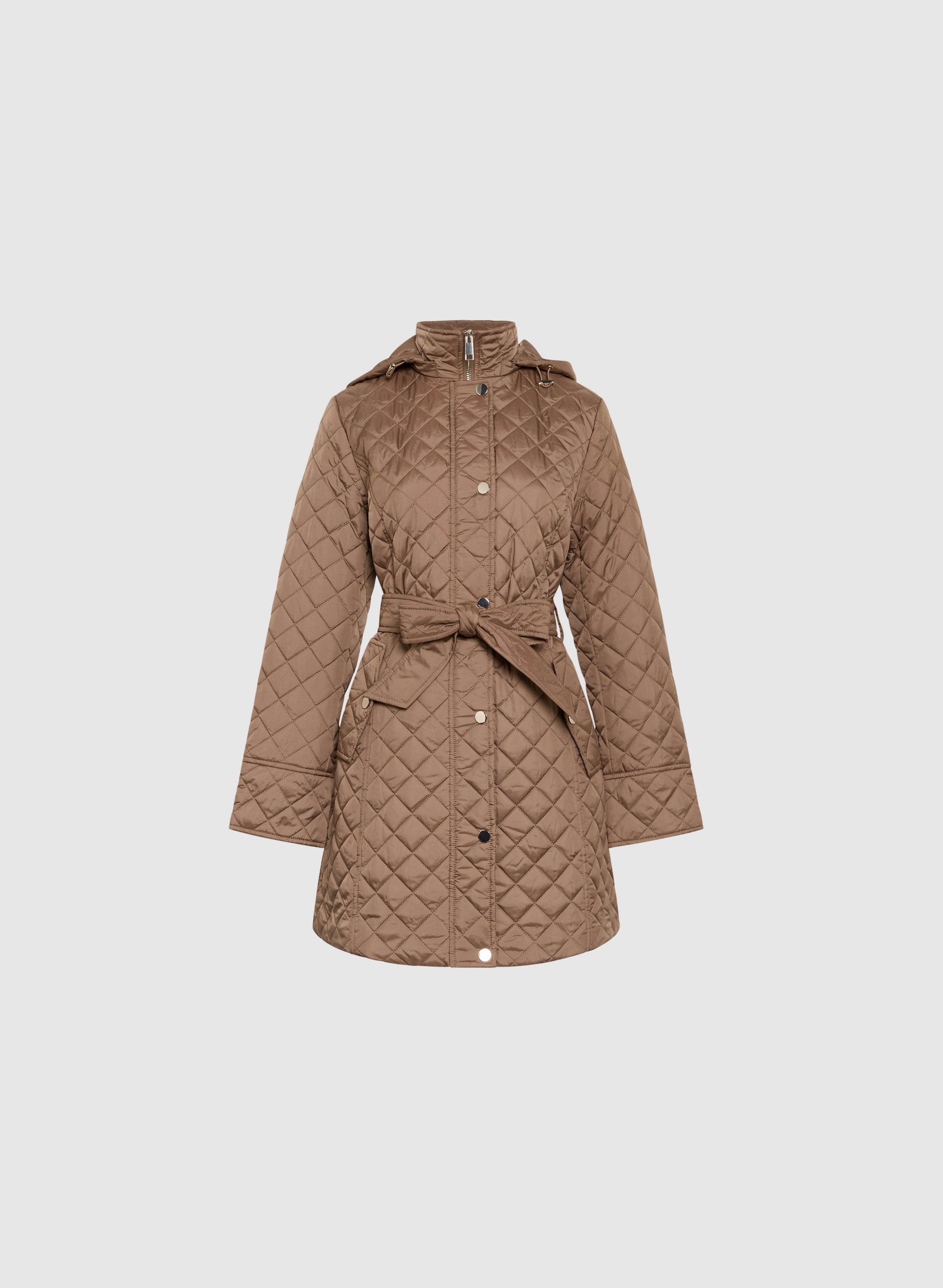 Diamond Quilted Belted Jacket for Women - Stylish Winter Coat with Waist Tie, Warm Puffer Outerwear for Casual Outings & Office Wear