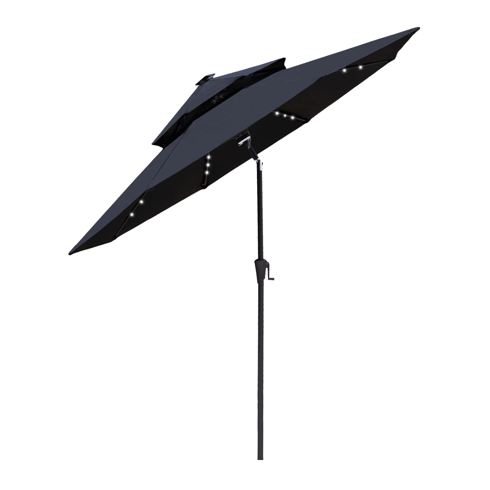FLAME&SHADE 9 ft Solar Powered LED Patio Umbrella with Double Canopy & Adjustable Tilt - Perfect for Outdoor Dining, Poolside Lounging, and Backyard Gatherings (Black)