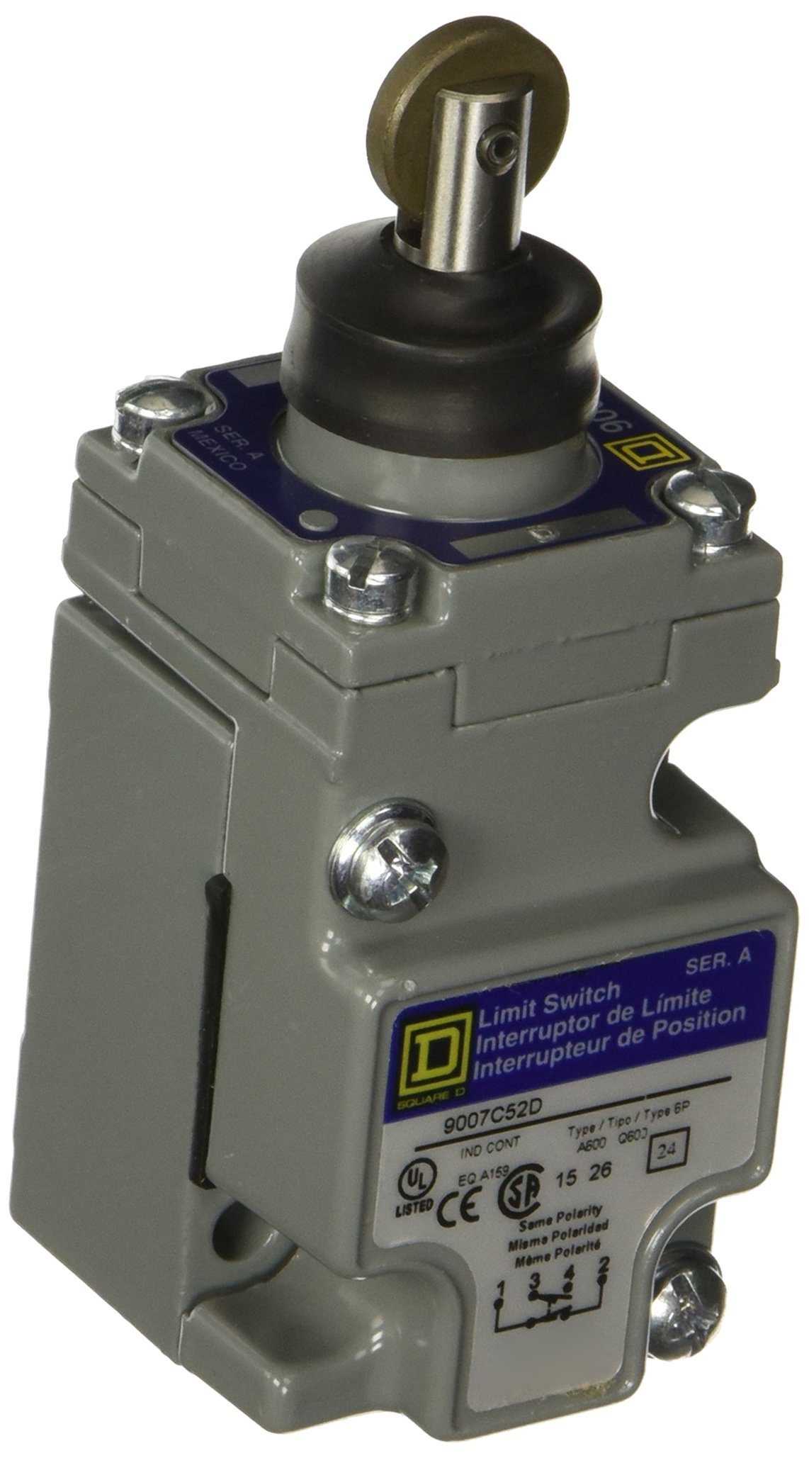 Heavy Duty NEMA Limit Switch 9007C52D - Compact 1 Pole Top Roller Plunger Head for Industrial Automation & Machinery Safety Control