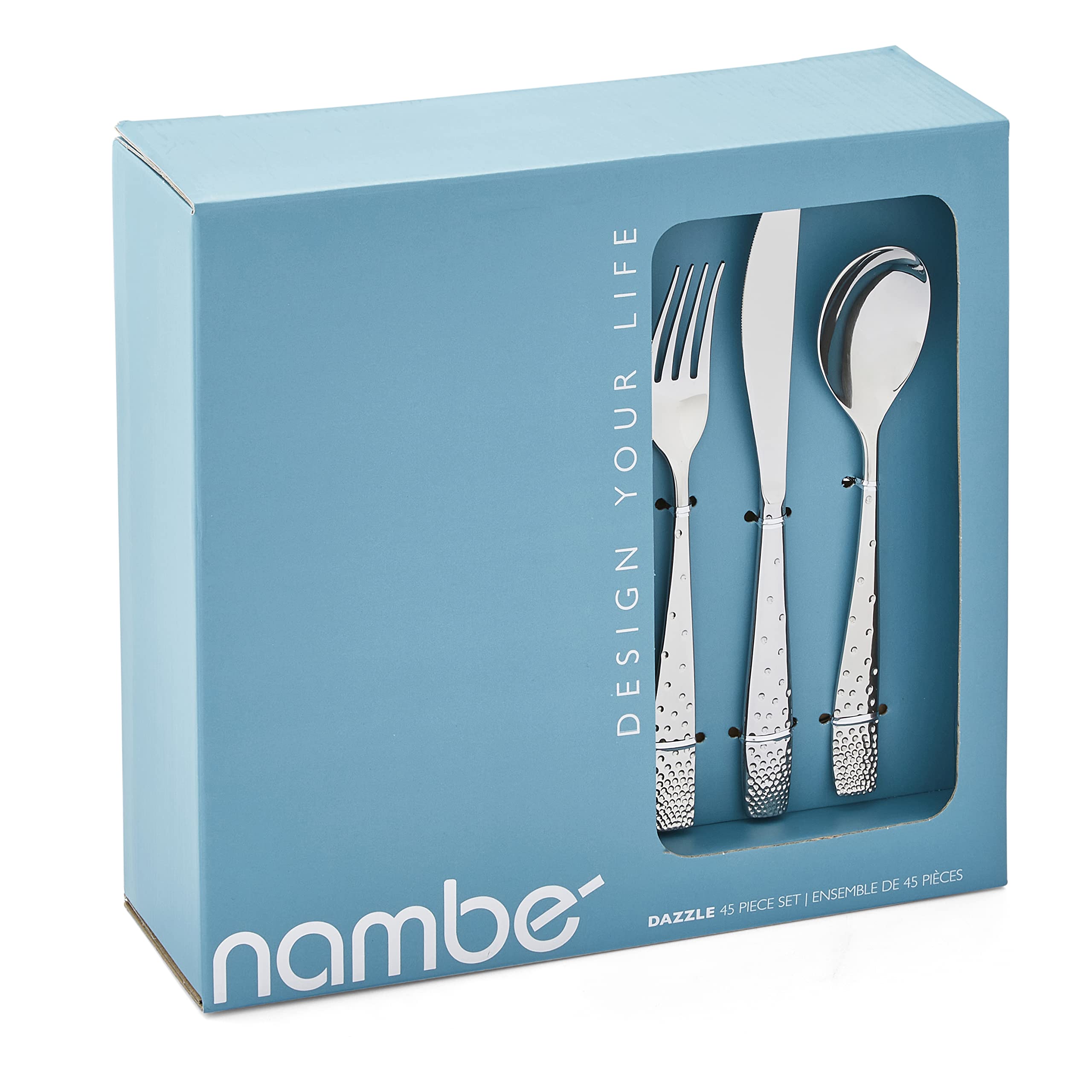 Nambe Dazzle 45-Piece Stainless Steel Flatware Set - Service for 8 with Butter Knives & Sugar Spoons | 18/10 Mirror Polish Silverware Cutlery Set | Dishwasher Safe | Perfect for Dinner Parties, Weddings & Upscale Dining