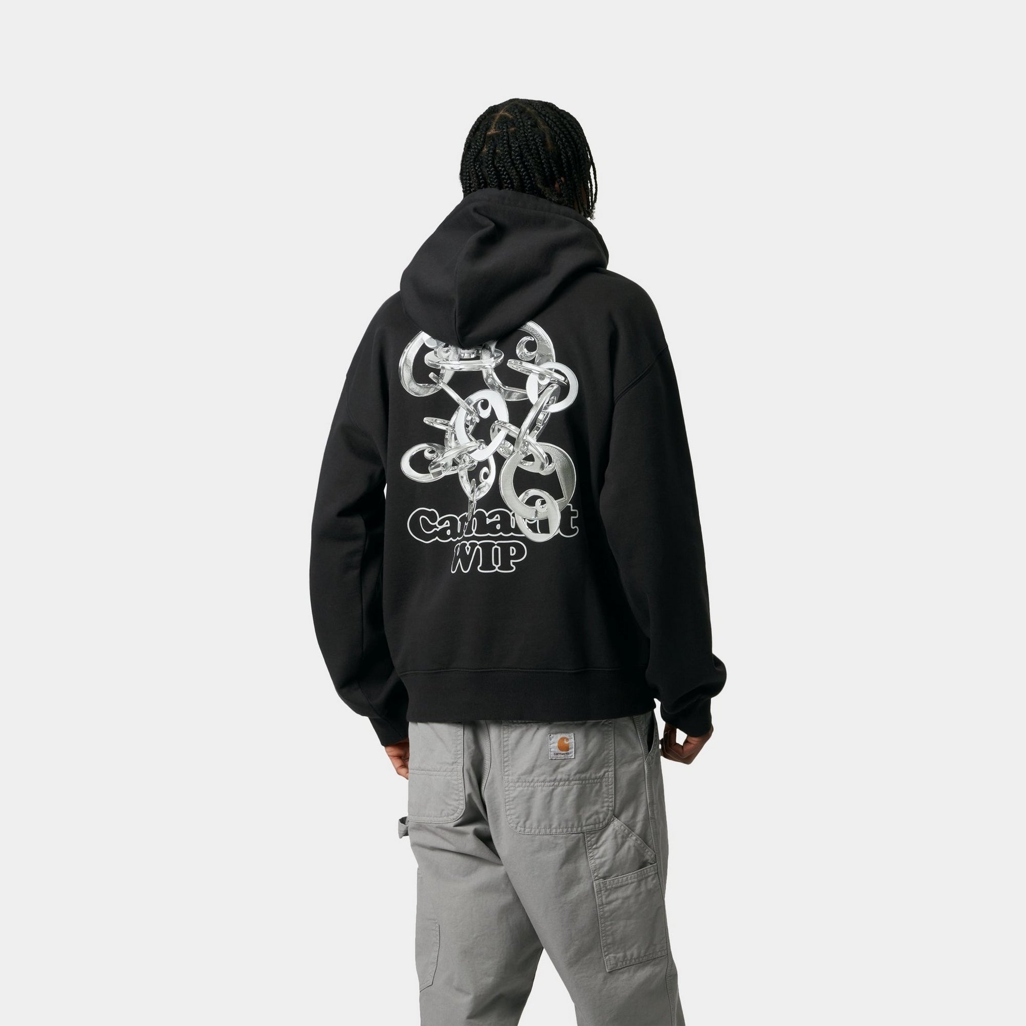 Charm Link Hooded Sweatshirt - Black & Silver Stone Washed | Cozy Pullover for Women | Perfect for Casual Outfits, Layering & Streetwear Fashion