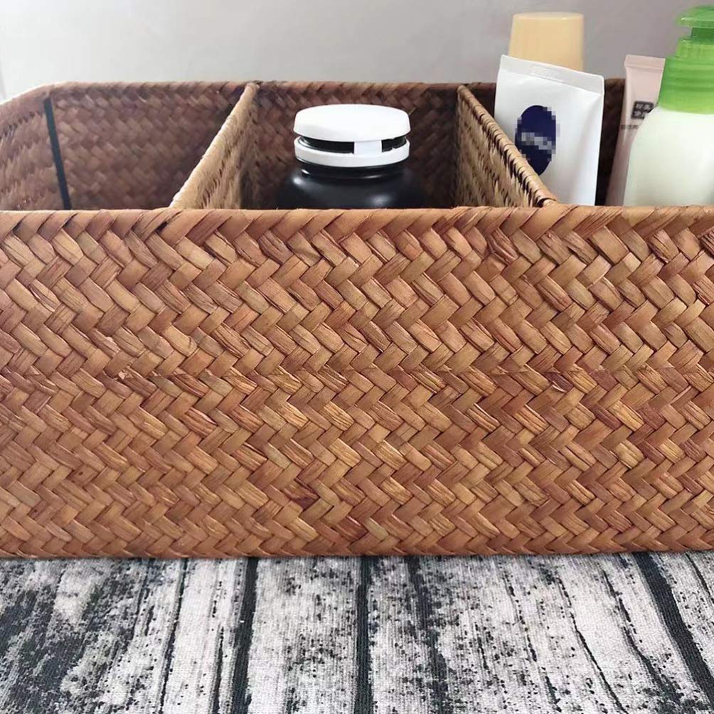 Natural Seagrass Storage Basket - Handwoven Rectangular Organizer for Coffee Station & Home Decor