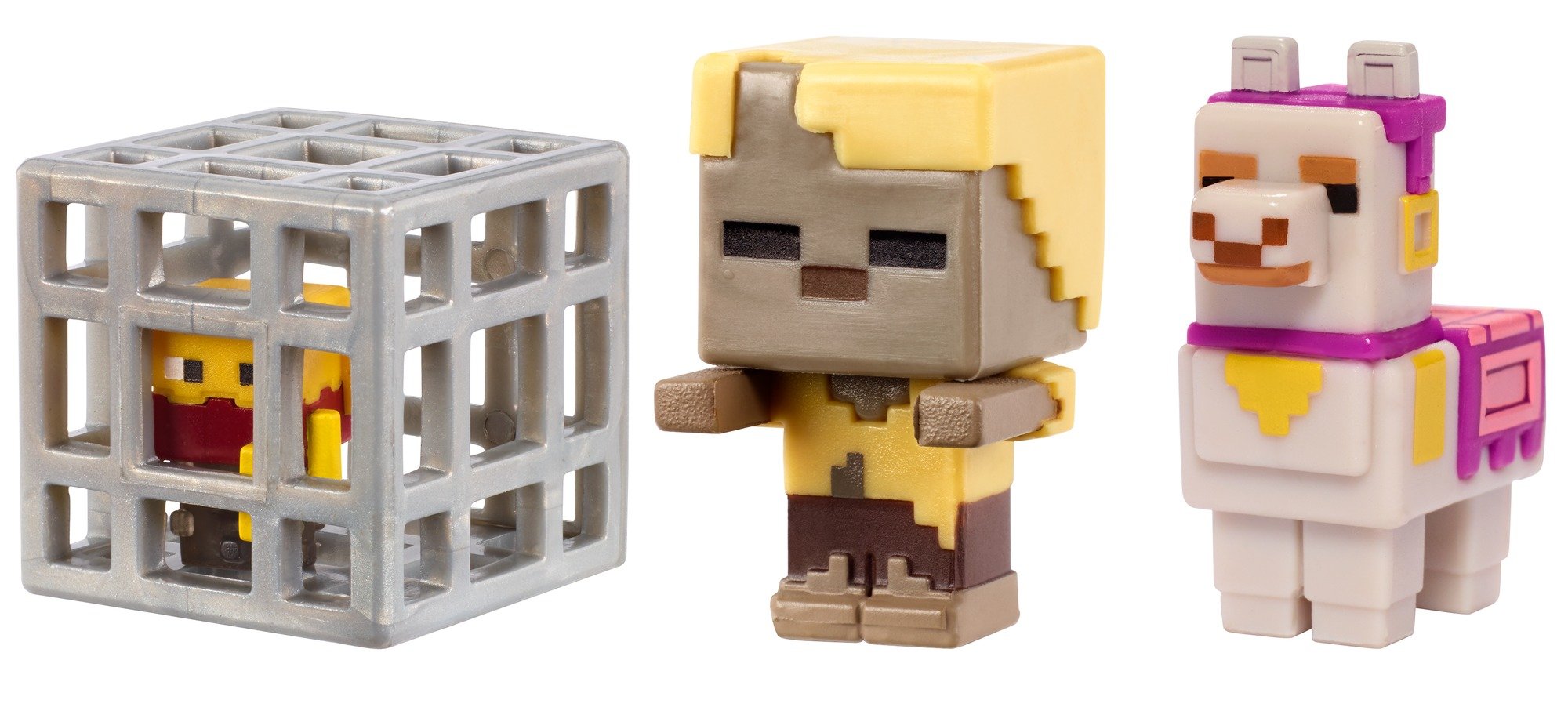Minecraft Mini Figures 3-Pack - Stray Skeleton, Zombie Pigman, Chicken Jockey & Iron Golem - Official Collectible Toy Set for Kids & Fans - Perfect for Display, Gaming & Role Play Scenes