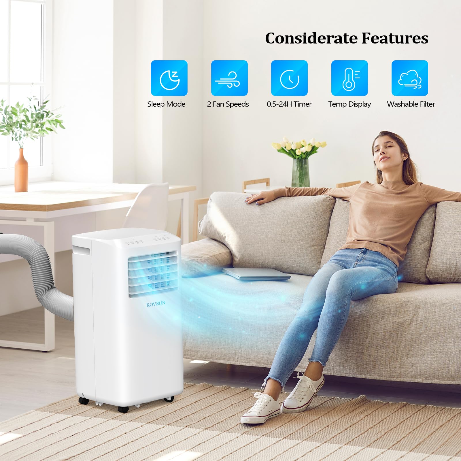 ROVSUN 10000 BTU Portable Air Conditioner Heater Combo - 4-in-1 AC Unit with Remote, Fan & Dehumidifier - Digital Display & Timer - Perfect for Home, Office, Dorm, Bedroom & Small Spaces - Easy Installation Kit Included