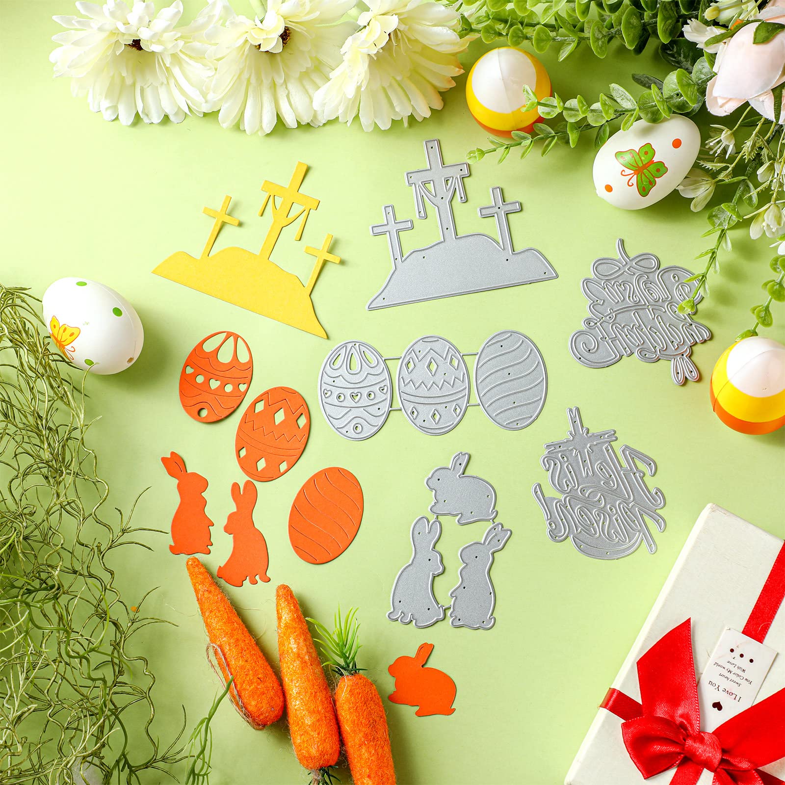 Jinei 5-Piece Metal Easter Bunny Die Cut Set - Easter Egg & 'He is Risen' Cutting Dies for DIY Card Making, Scrapbooking, Paper Crafts & Album Stamping - Perfect for Easter Greeting Cards, Home Decor & Holiday Craft Projects