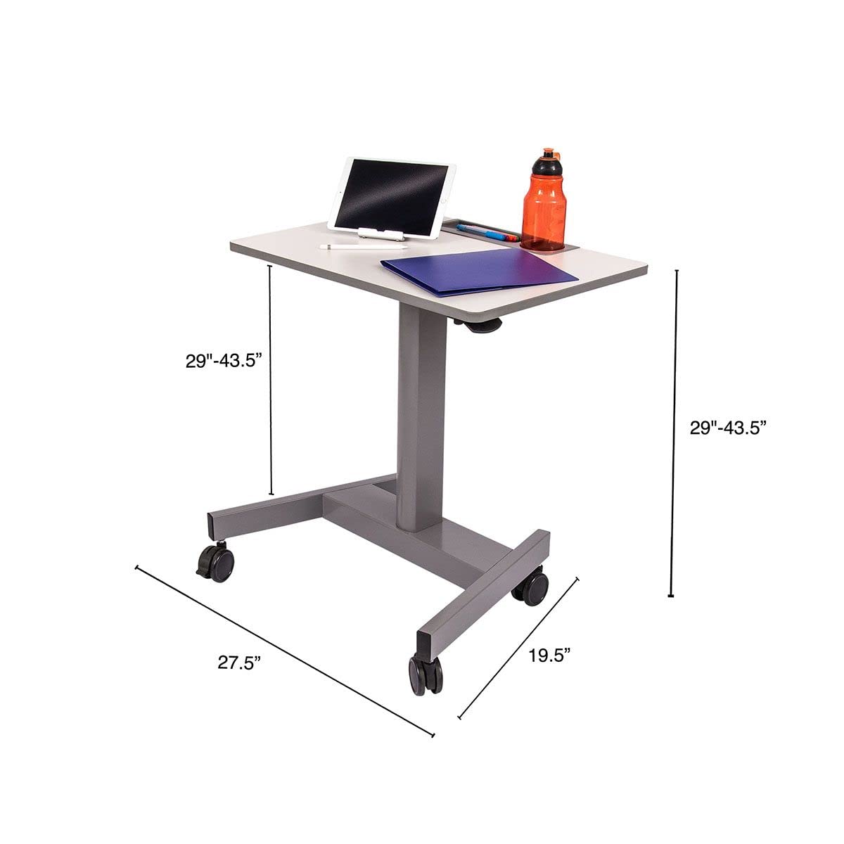 Adjustable Height Rolling Standing Desk with Pneumatic Lift for Students & Classrooms - Gray | Perfect for Home Office, Study & Workspace Ergonomics