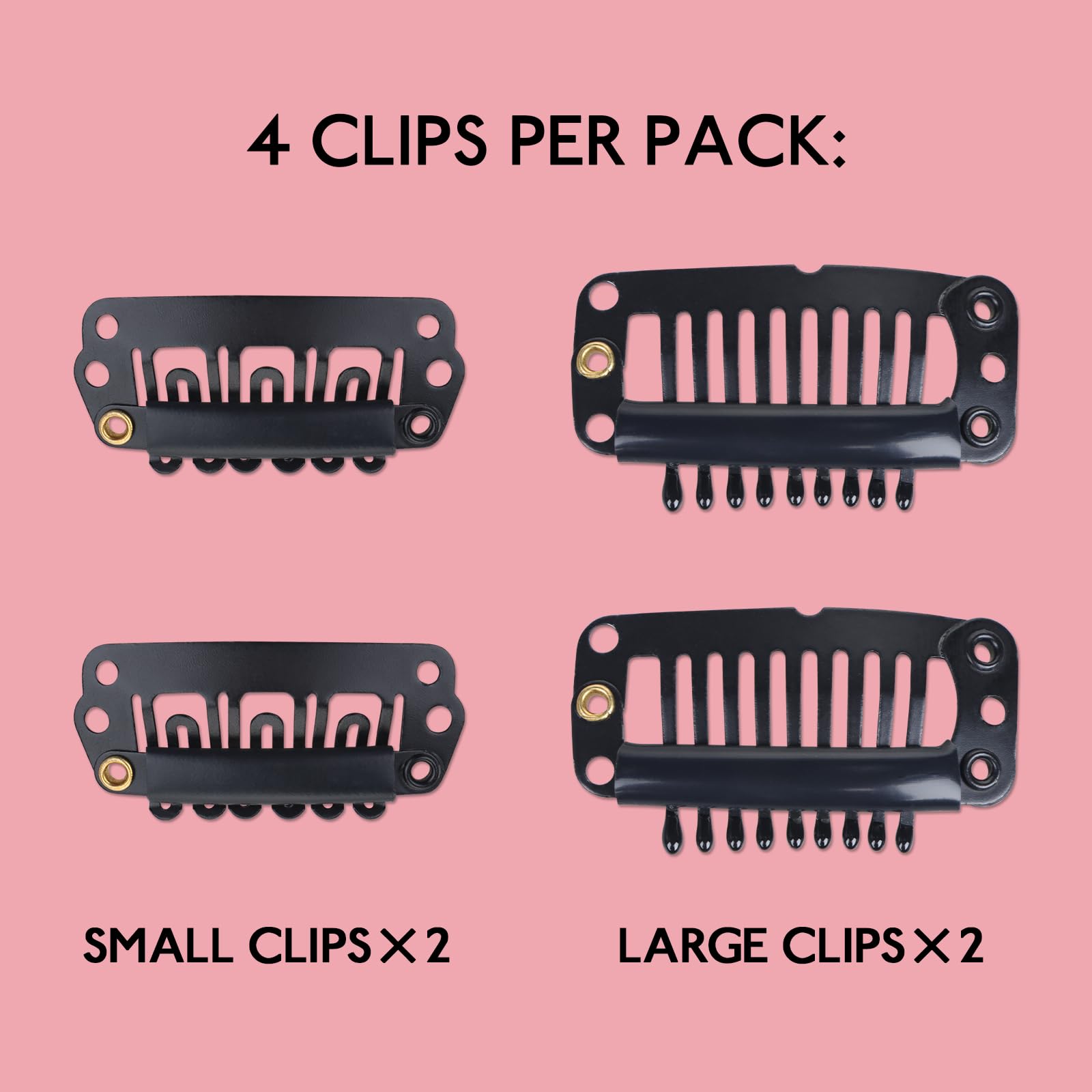 WENNALIFE 4 Pack Black Hair Extension Replacement Clips - Stainless Steel Wire Hair Extensions Clips - Strong & Durable for Seamless Blending - Perfect for Daily Styling, Parties & Special Occasions