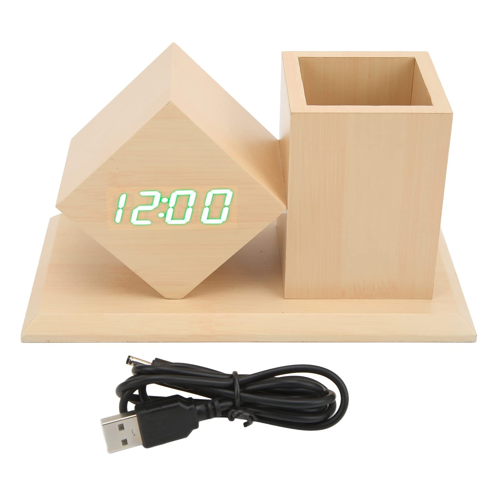 Wooden Digital Alarm Clock with Pencil Holder - Modern Office Desk Organizer for Pen Storage, Bedroom, Living Room & Kids Room - Stylish Wooden Clock for Home & Office Use