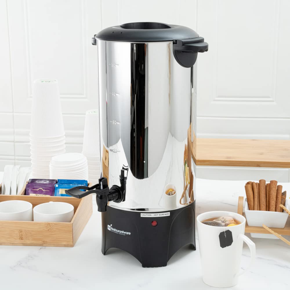 Restaurantware Restpresso 230oz (6.8L) Commercial Coffee Dispenser - Large Stainless Steel Coffee Urn with No-Drip Spigot & Sight Gauge - 120V/1000W (Serves 46 Cups) - Perfect for Restaurants, Cafes, Catering & Office Break Rooms
