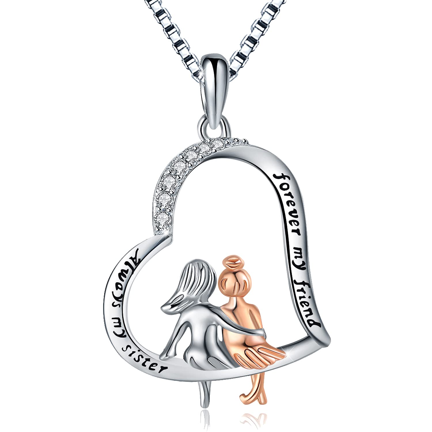 Sterling Silver Sister Necklace - Heart Pendant Jewelry Gift for Birthday, Christmas | Sister Love Jewelry for Special Occasions