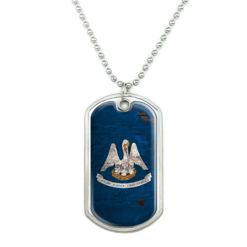 Vintage Louisiana State Flag Distressed Military Dog Tag Pendant Necklace with Chain - Patriotic USA Jewelry for Men & Women - Perfect for Military Appreciation, State Pride & Everyday Wear