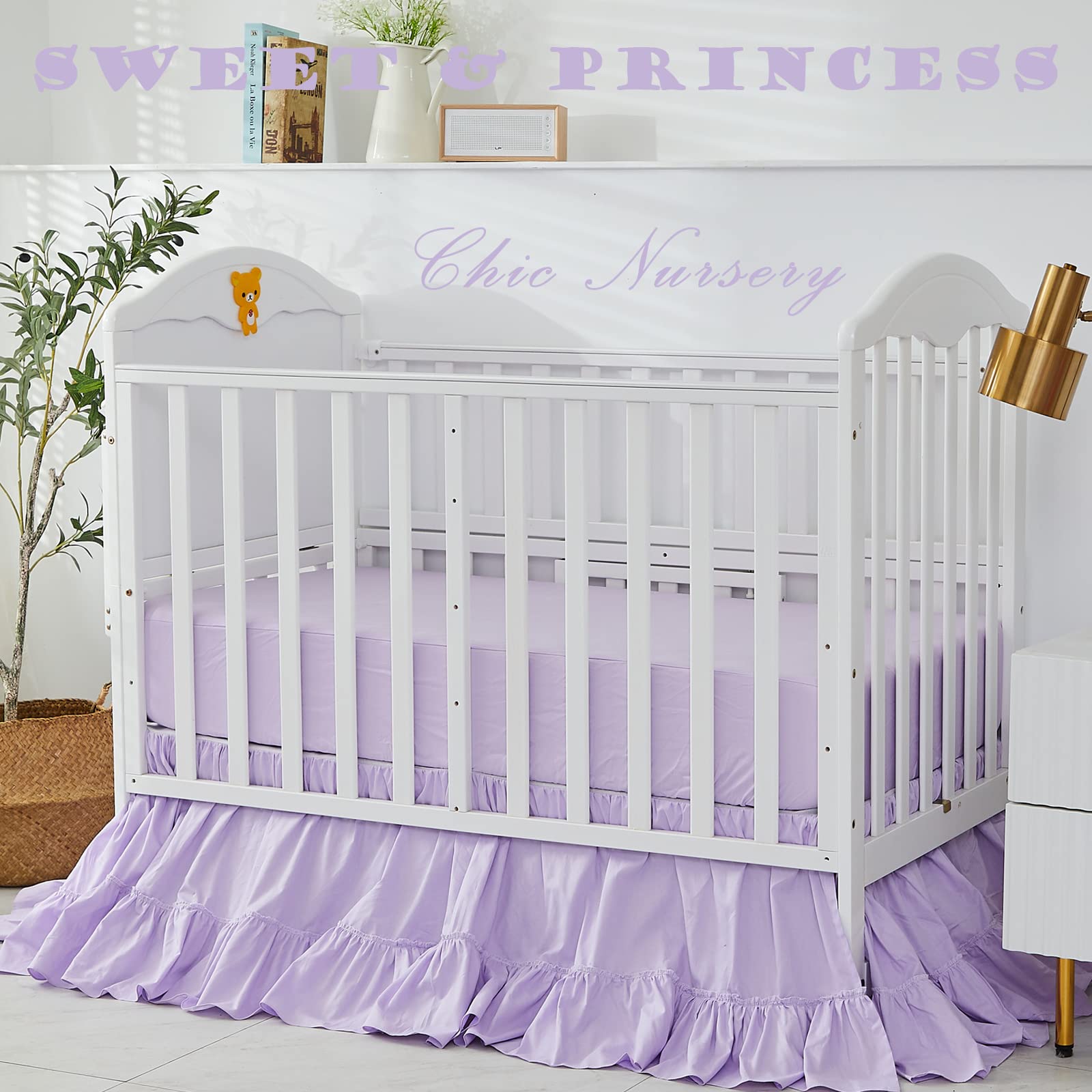 Brandream Purple Baby Girls 6-Piece Cotton Crib Bedding Set with Embroidered Elephant Quilt, Fitted Crib Sheet & Bed Skirt | Soft Nursery Bedding for Newborns & Toddlers | Perfect for Nursery Decor, Baby Showers & Gift Giving