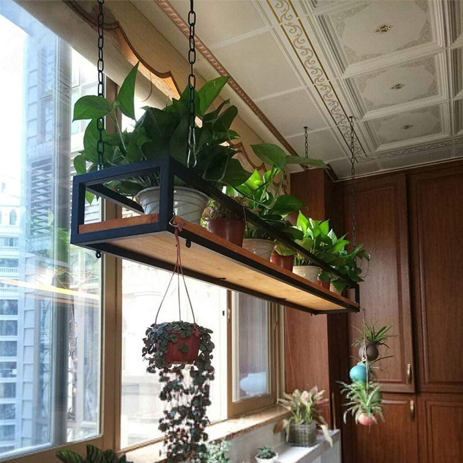 Black Floating Ceiling Shelf - 140x25x15cm Wall Mounted Kitchen Storage Rack for Pots, Pans & Cookware - Perfect for Kitchen, Bar, Garage, Restaurant & Cellar Organization - Space-Saving Hanging Shelving Solution