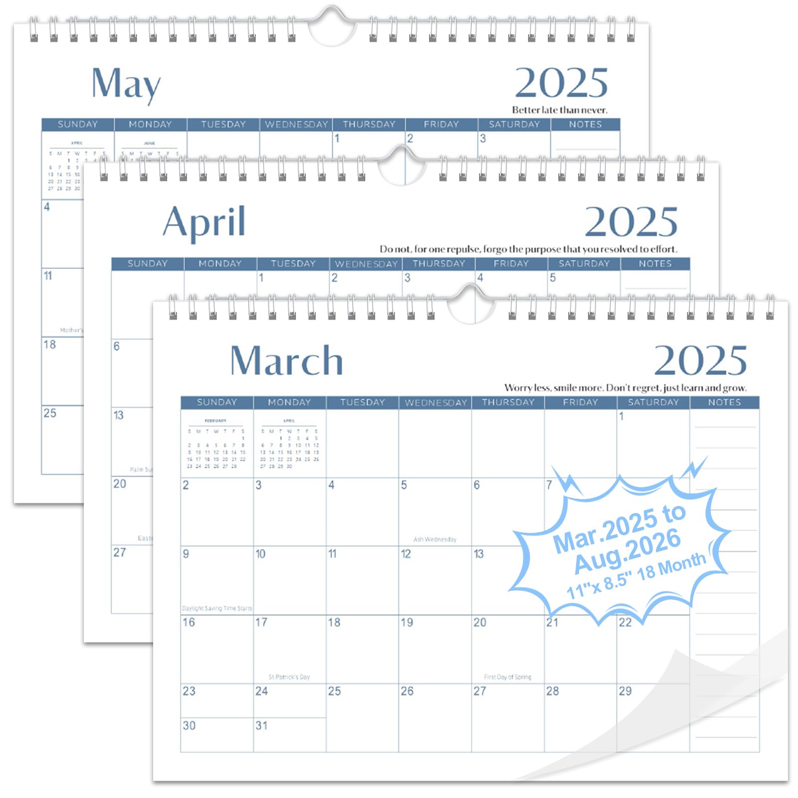 2025-2026 18-Month Wall Calendar | March 2025 to August 2026 | Spiral Bound Hanging Academic Planner 11