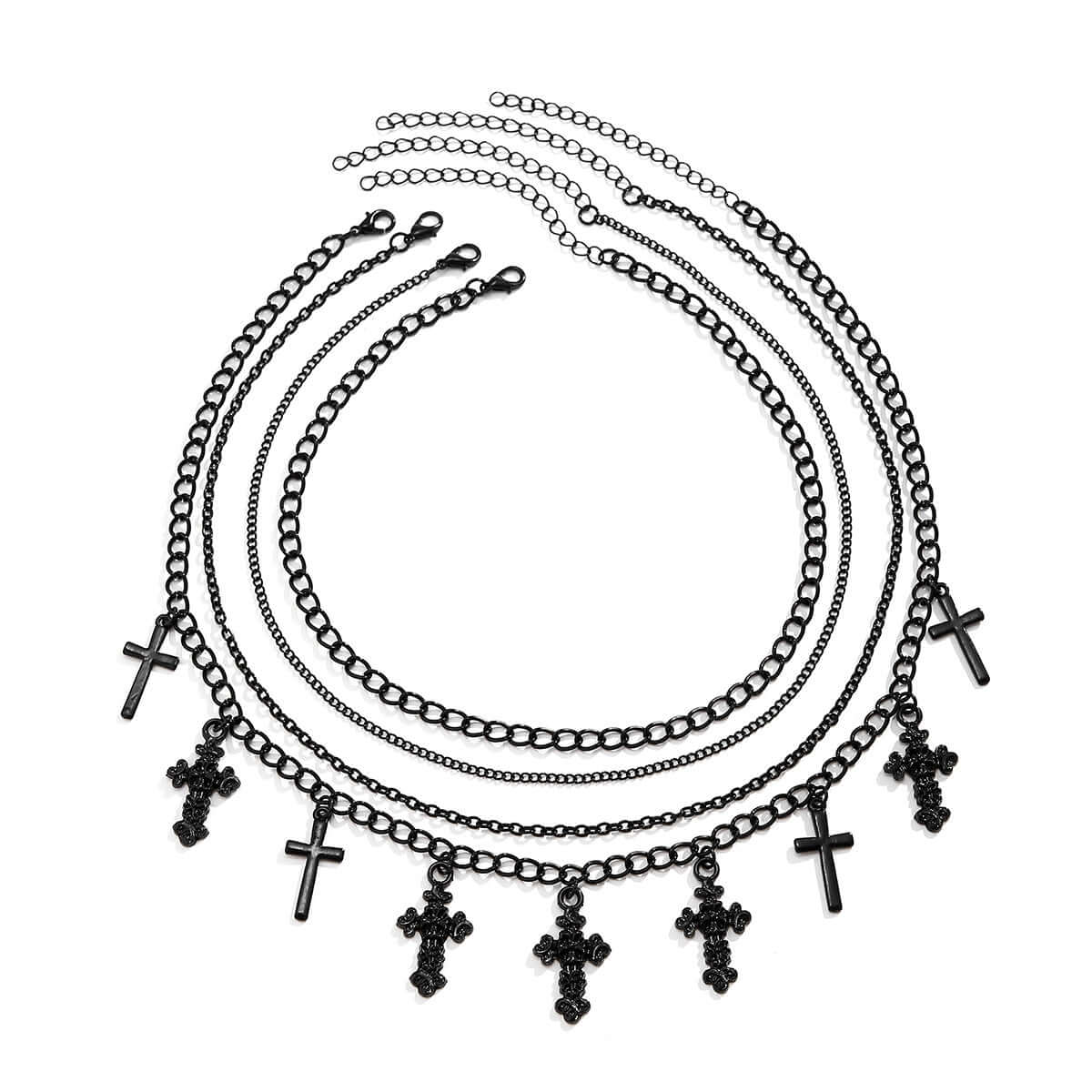 Cool Dark Cross Layering Grunge Necklace Statement | NZ4303 - Gothic Punk Jewelry for Women, Layered Necklace Set for Alternative Fashion, Perfect for Concerts, Parties and Edgy Outfits