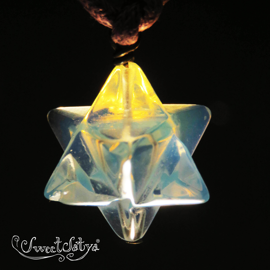 Opalite Rose Quartz Crystal Quartz Merkabah Necklace - Healing Crystal Jewelry for Meditation, Chakra Balancing & Spiritual Protection