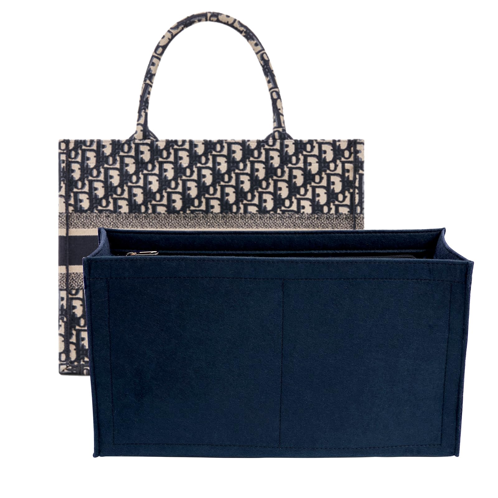 Premium Felt Purse Insert Organizer for Medium Dior Book Tote - Multiple Pockets, Dark Blue (Large) | Perfect for Travel, Work & Everyday Use to Keep Essentials Organized