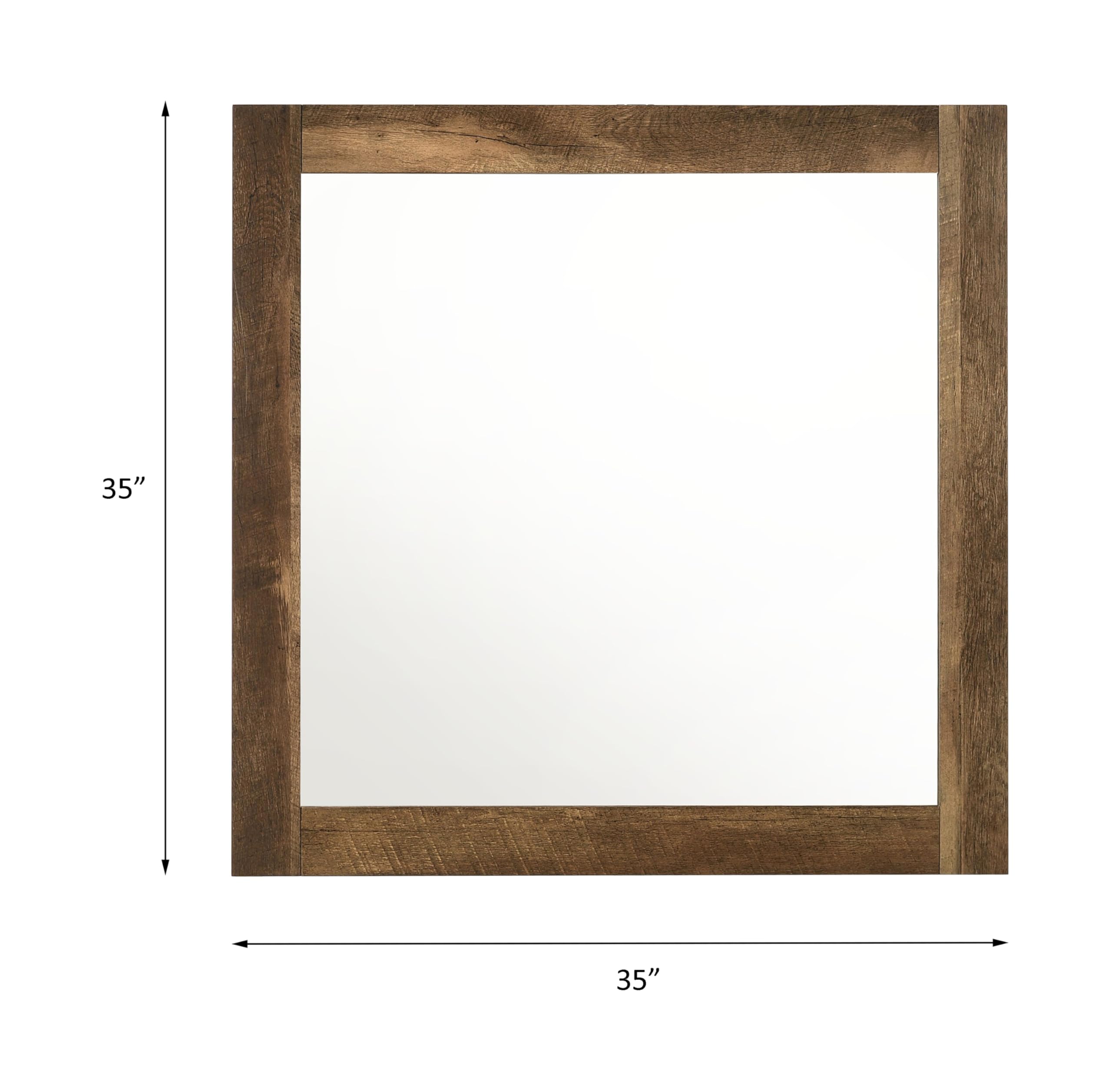 Acme Morales Square Dresser Mirror with Solid Wood Frame in Rustic Oak Finish - Perfect for Bedroom Vanity, Entryway Decor & Farmhouse Style Home